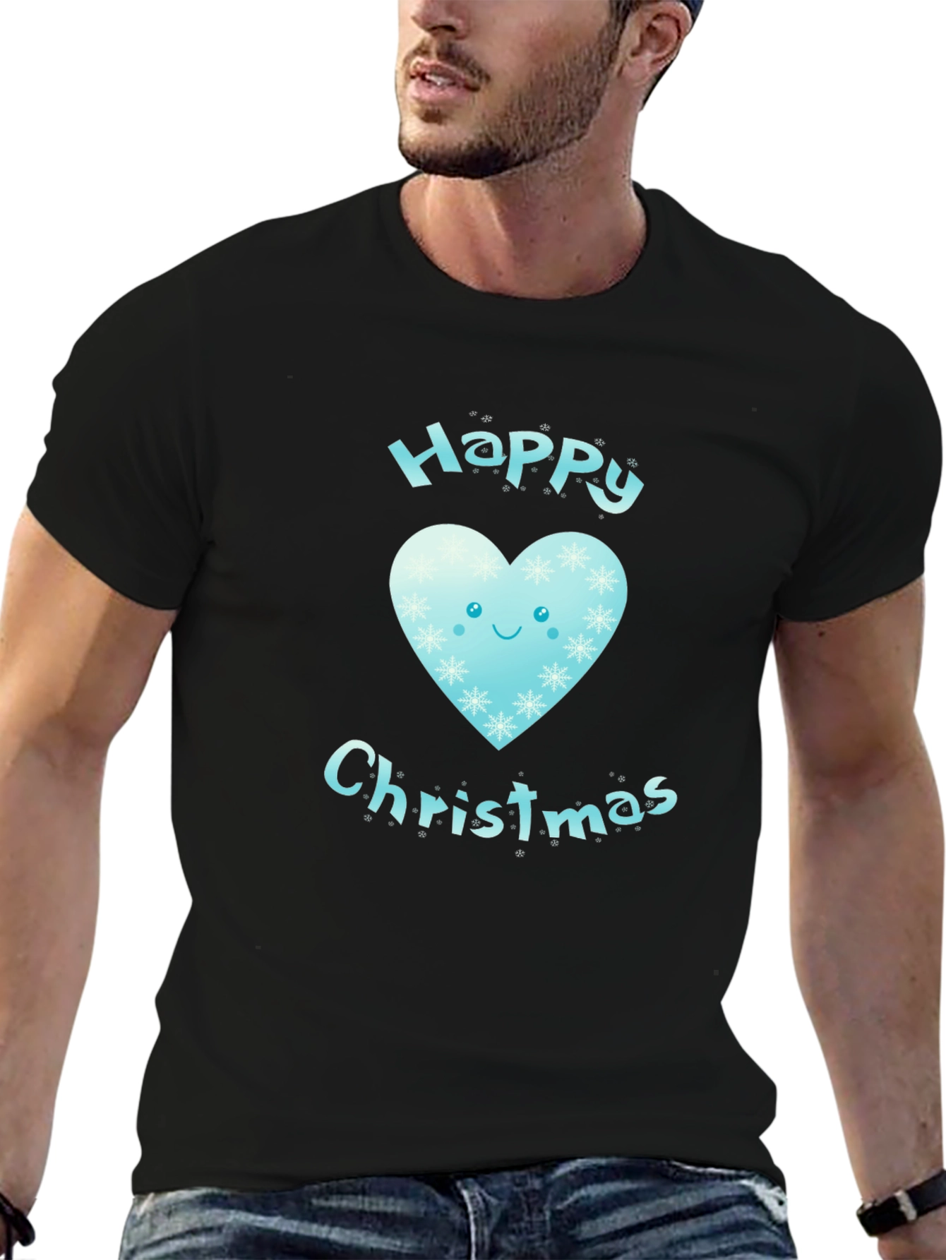 Happy Christmas Heart Graphic Tee - Black