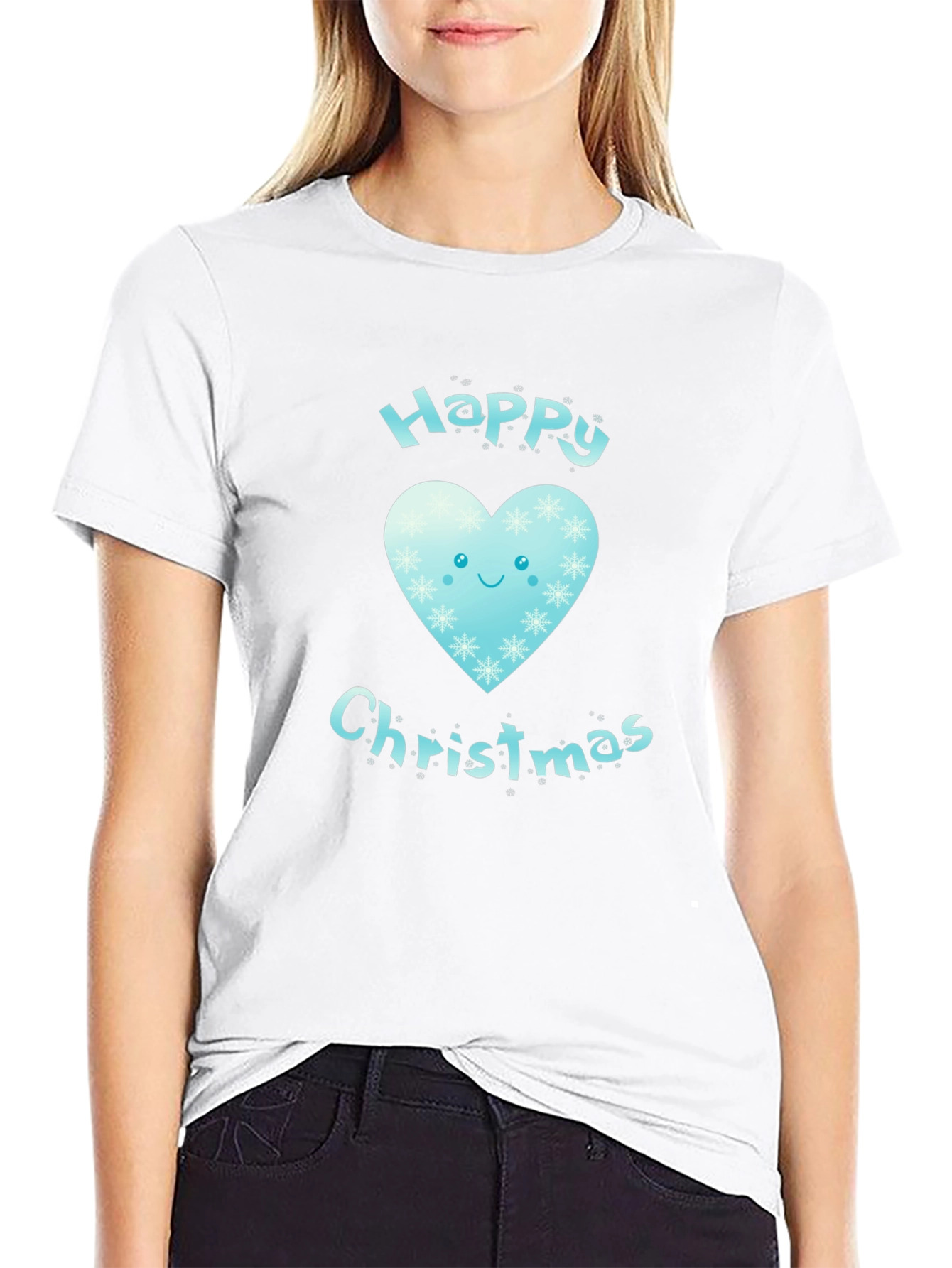 Happy Christmas Heart Graphic Tee - Black