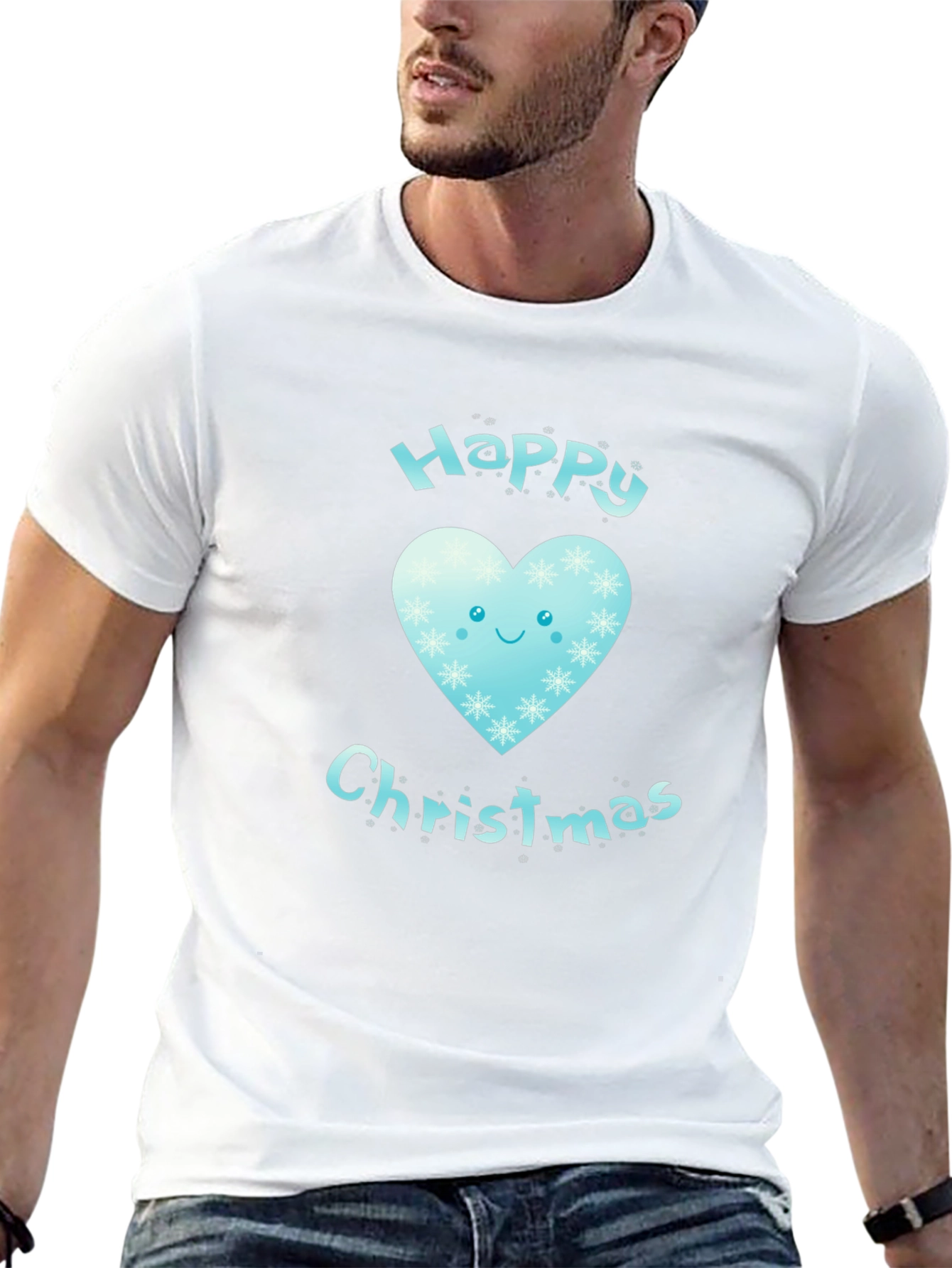 Happy Christmas Heart Graphic Tee - Black