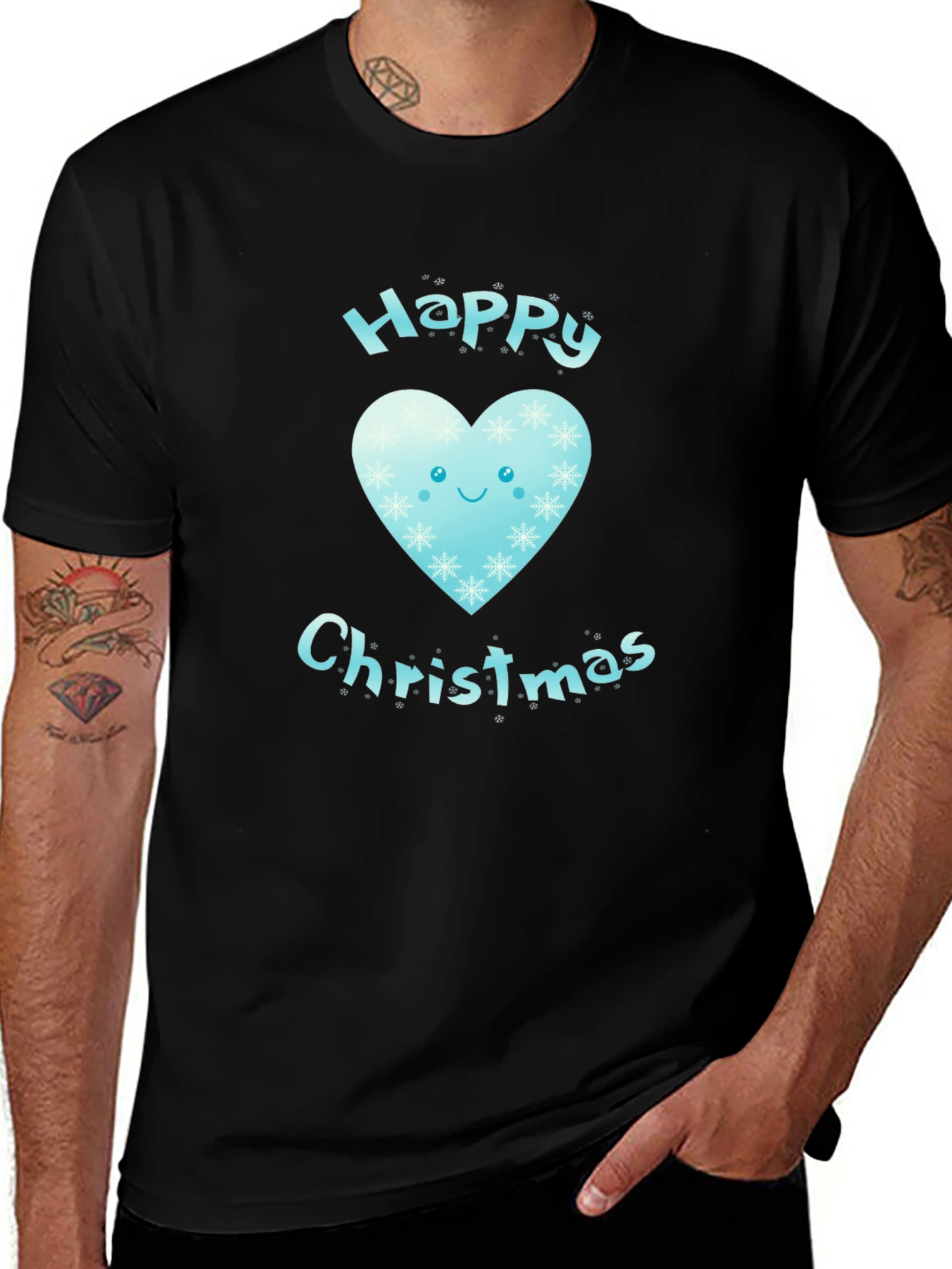 Happy Christmas Heart Graphic Tee - Black