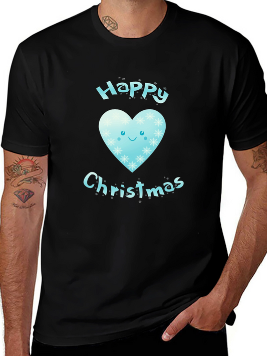 Happy Christmas Heart Graphic Tee - Black