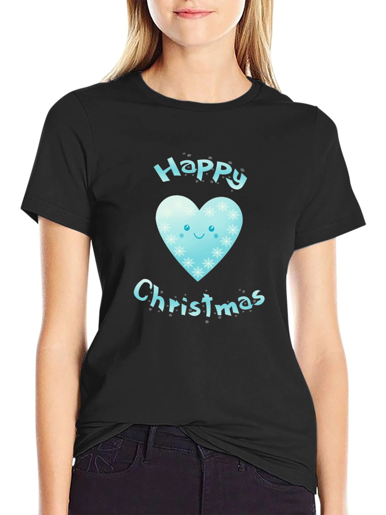Happy Christmas Heart Graphic Tee - Black