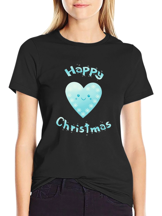 Happy Christmas Heart Graphic Tee - Black