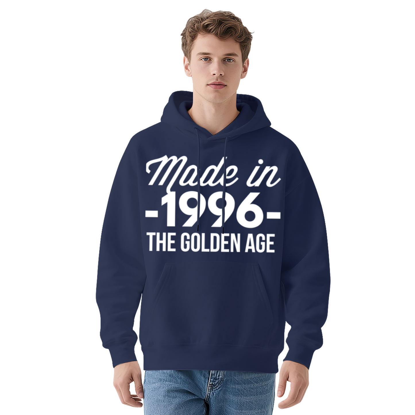 Born In 1996 Golden Age Birthday Hoodie, Unisex Cozy Vintage Black Pullover Hoodie