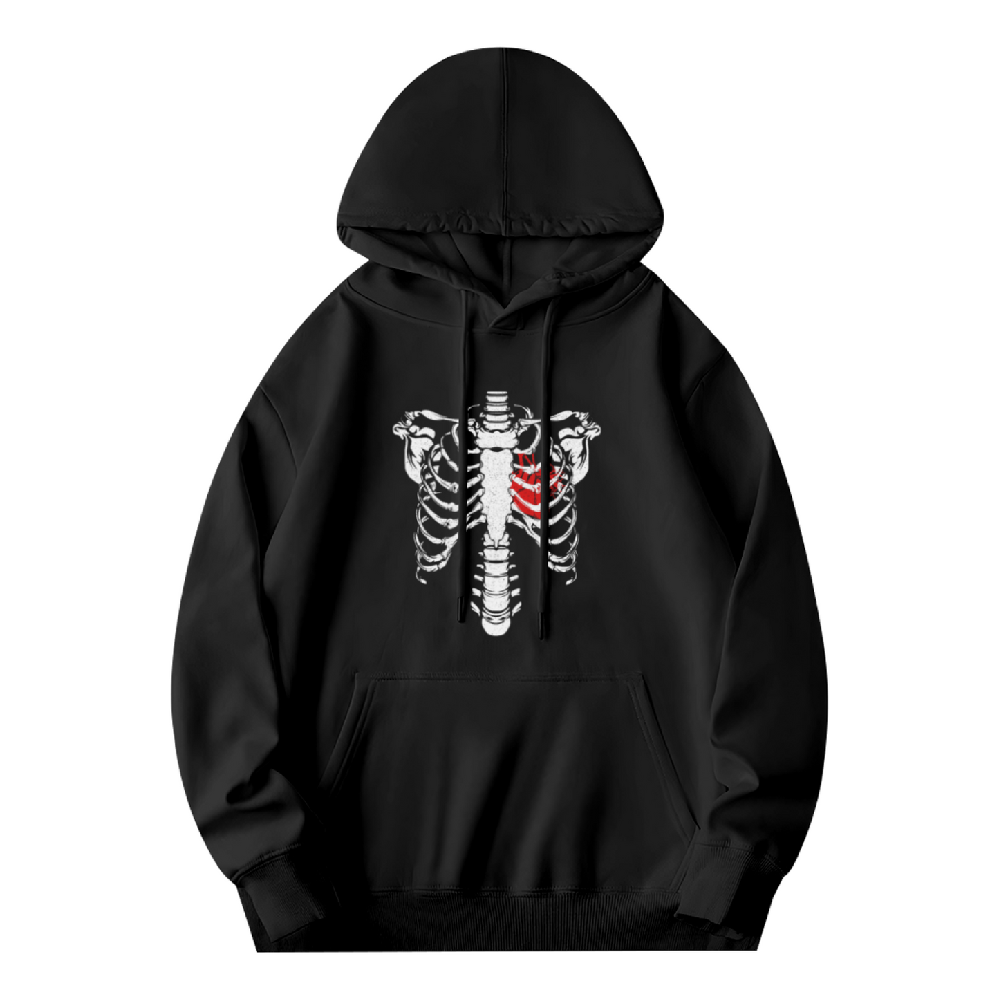 Skeleton Ribcage Red Heart Gothic Hoodie, Soft Dark Aesthetic Fit