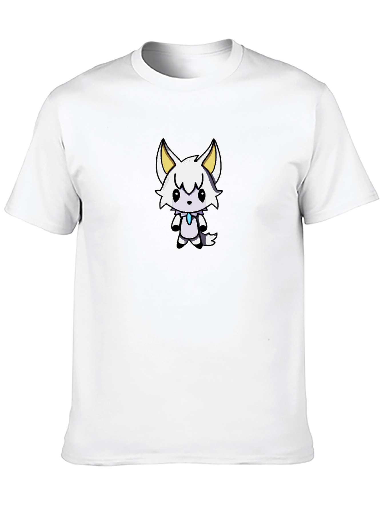 Cute White Wolf Graphic Black T-Shirt