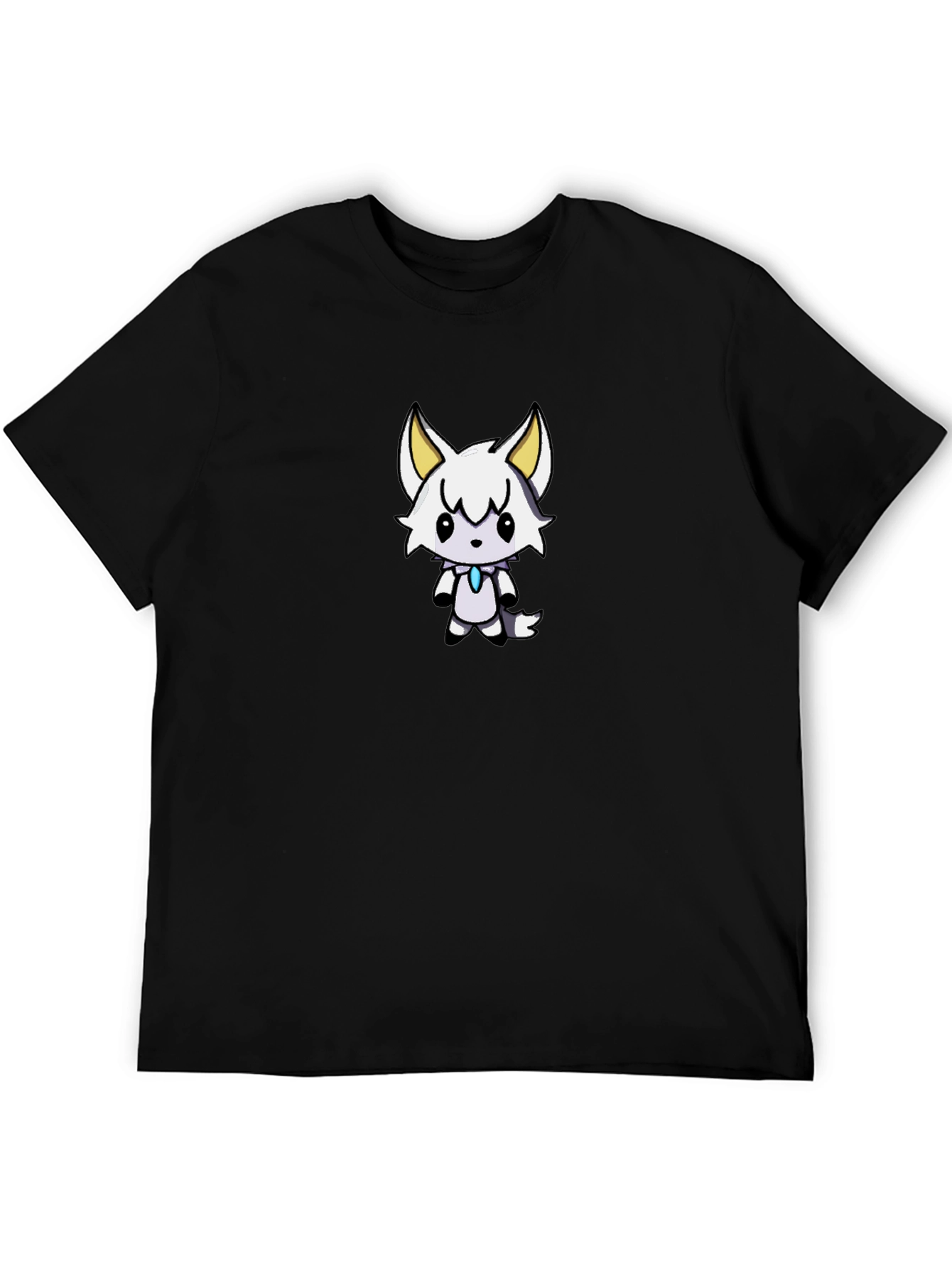 Cute White Wolf Graphic Black T-Shirt