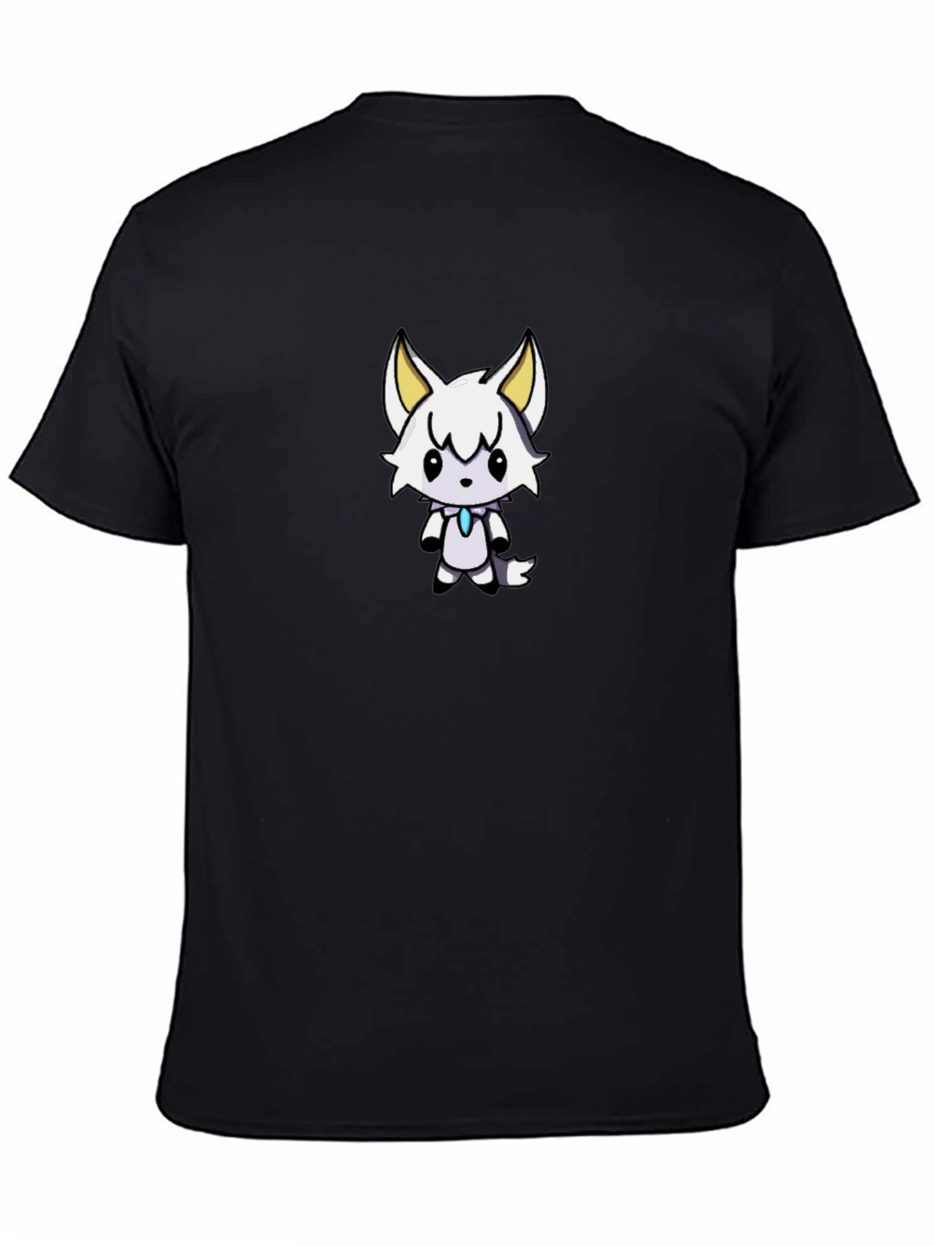 Cute White Wolf Graphic Black T-Shirt