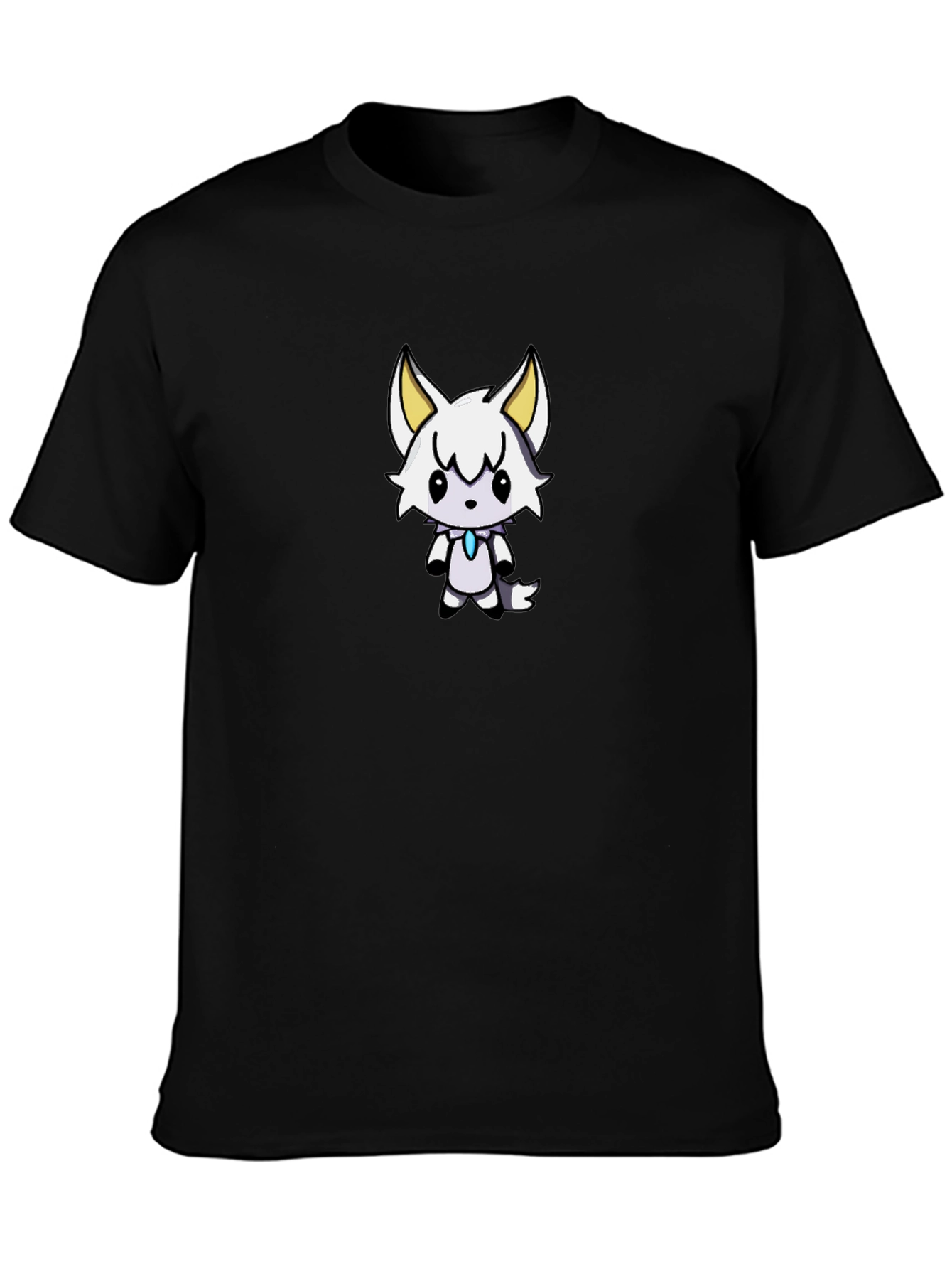 Cute White Wolf Graphic Black T-Shirt