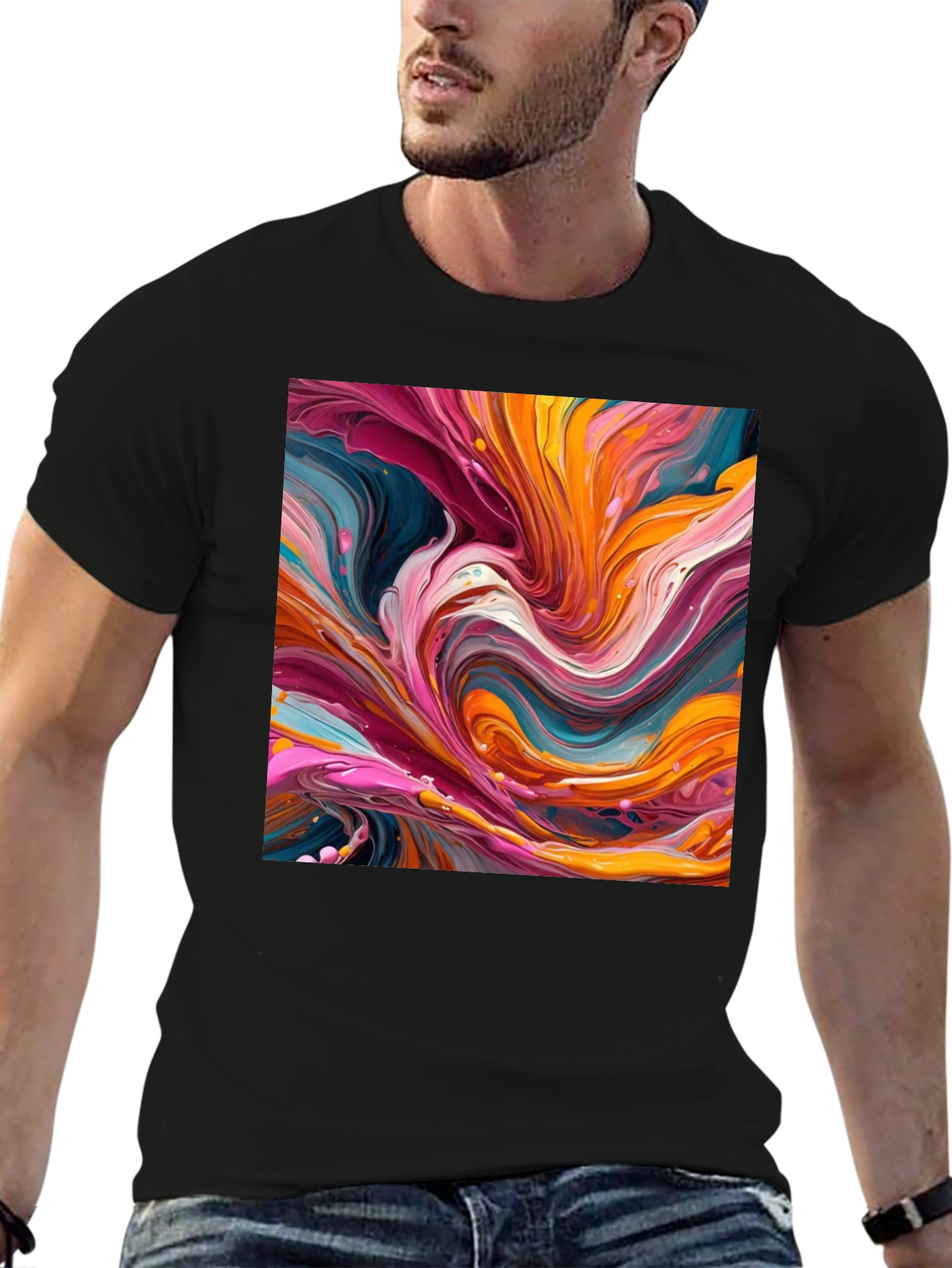 Abstract Swirl Art Black T-Shirt