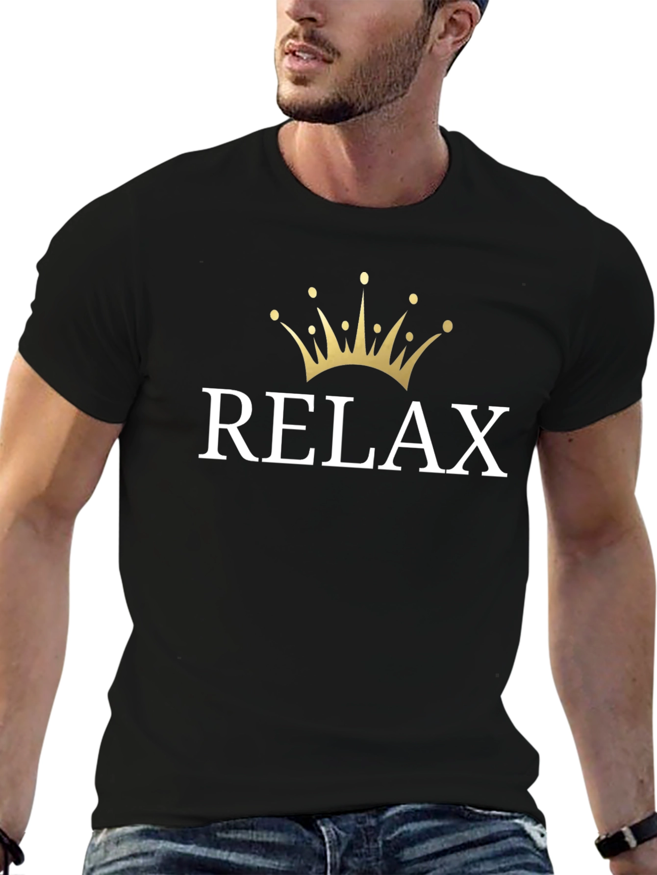Relax Crown Graphic Tee - Black Cotton T-Shirt