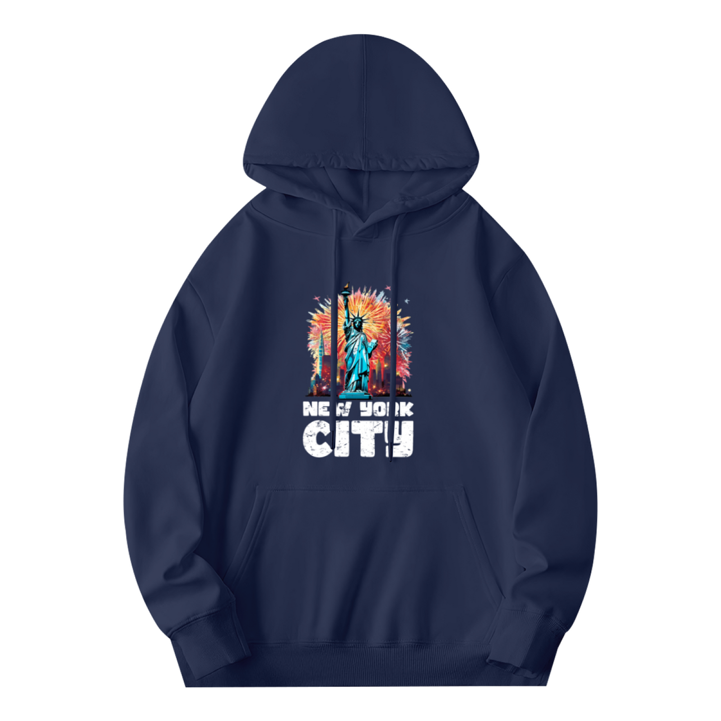 Vintage NYC Statue Of Liberty Fireworks Navy Hoodie, Cozy Casual Daily Wear