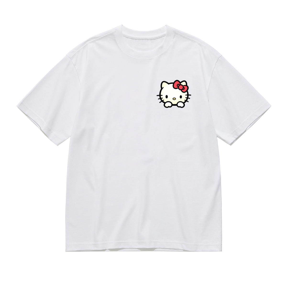 Tiny Pocket?Style Hello Kitty Peeking Plus?Size Casual Tee