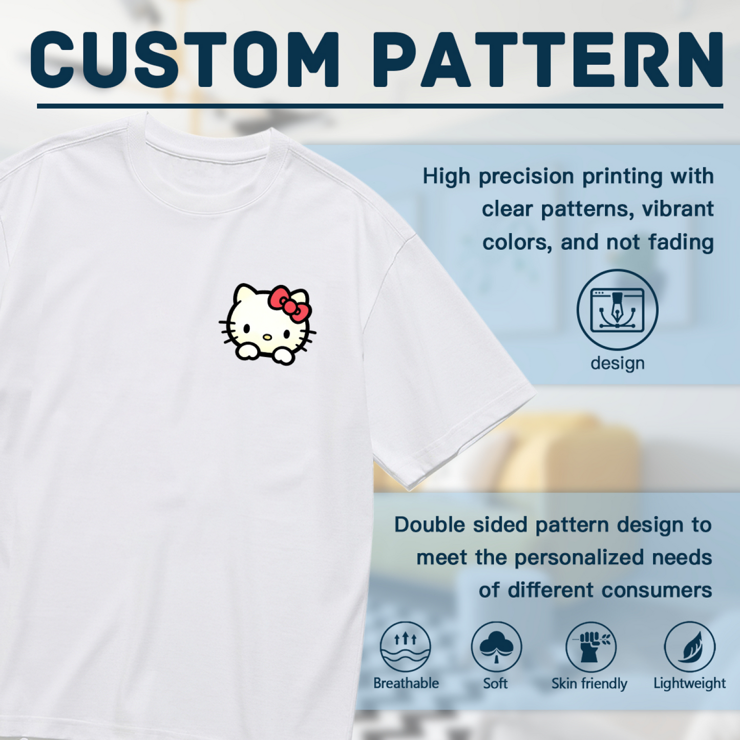 Tiny Pocket?Style Hello Kitty Peeking Plus?Size Casual Tee