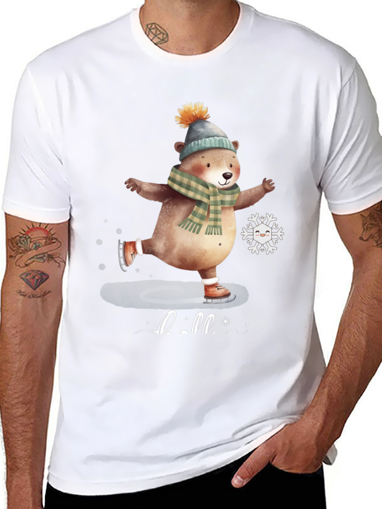 Cute Bear Ice Skating Graphic Tee