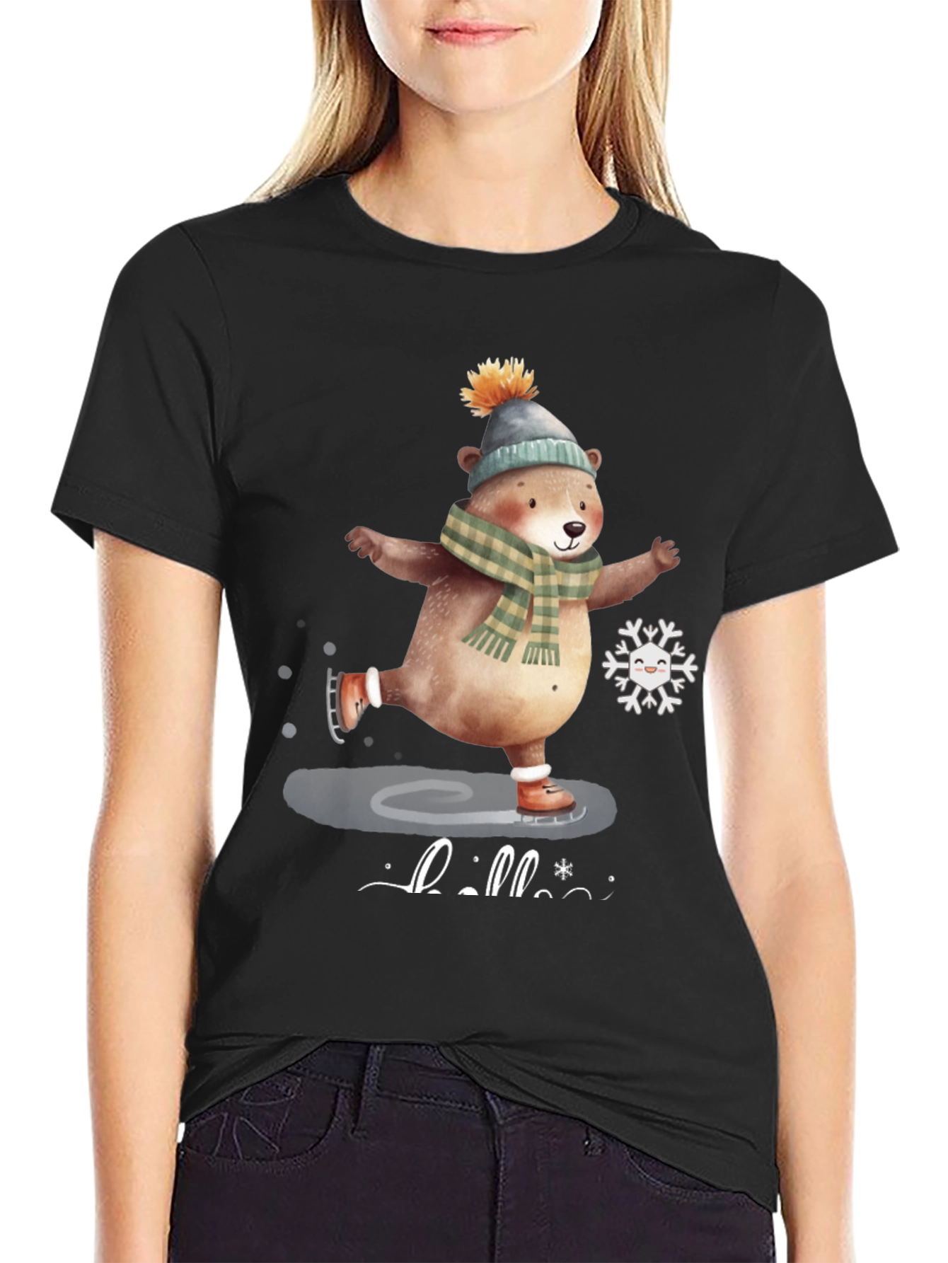 Cute Bear Ice Skating Graphic Tee