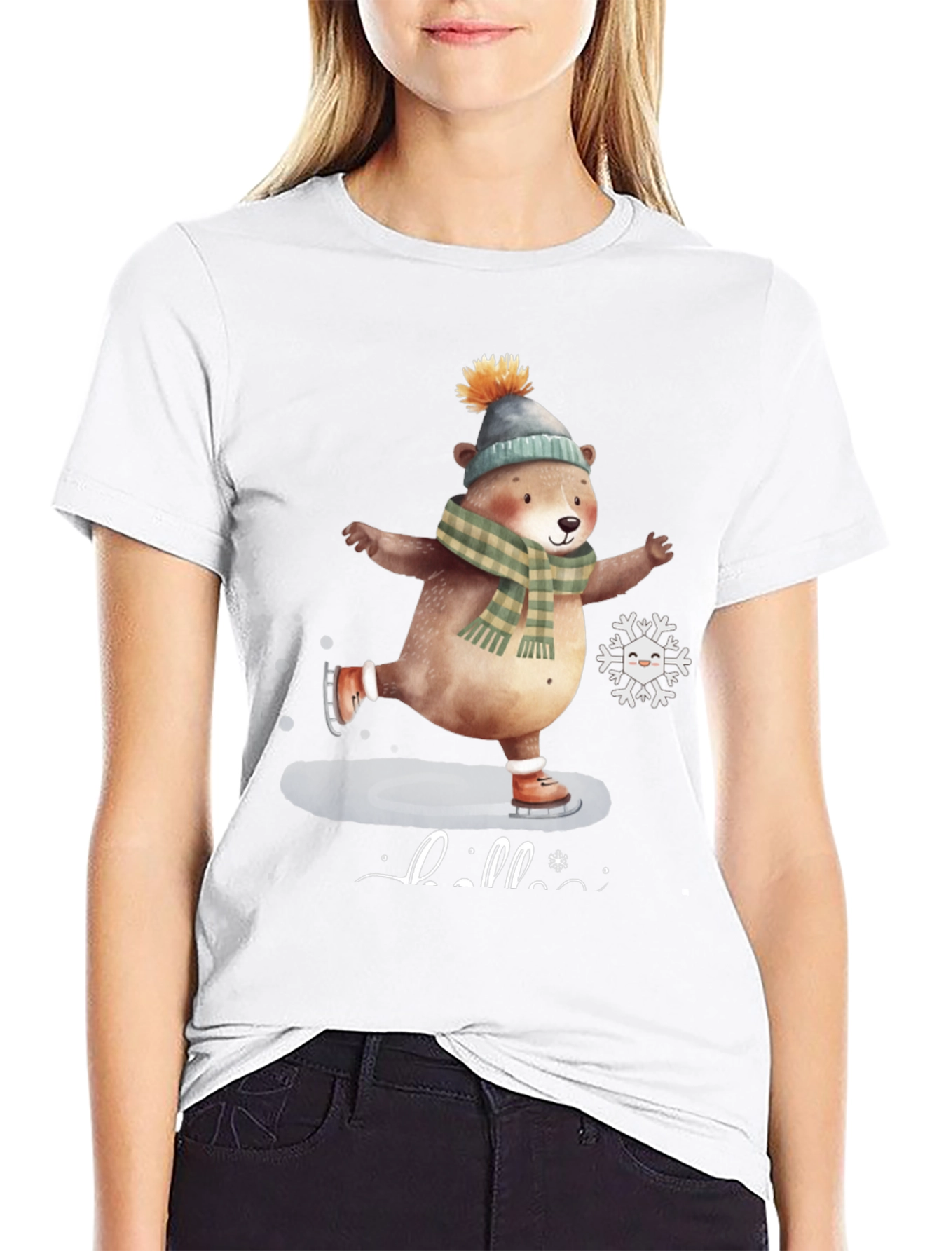 Cute Bear Ice Skating Graphic Tee