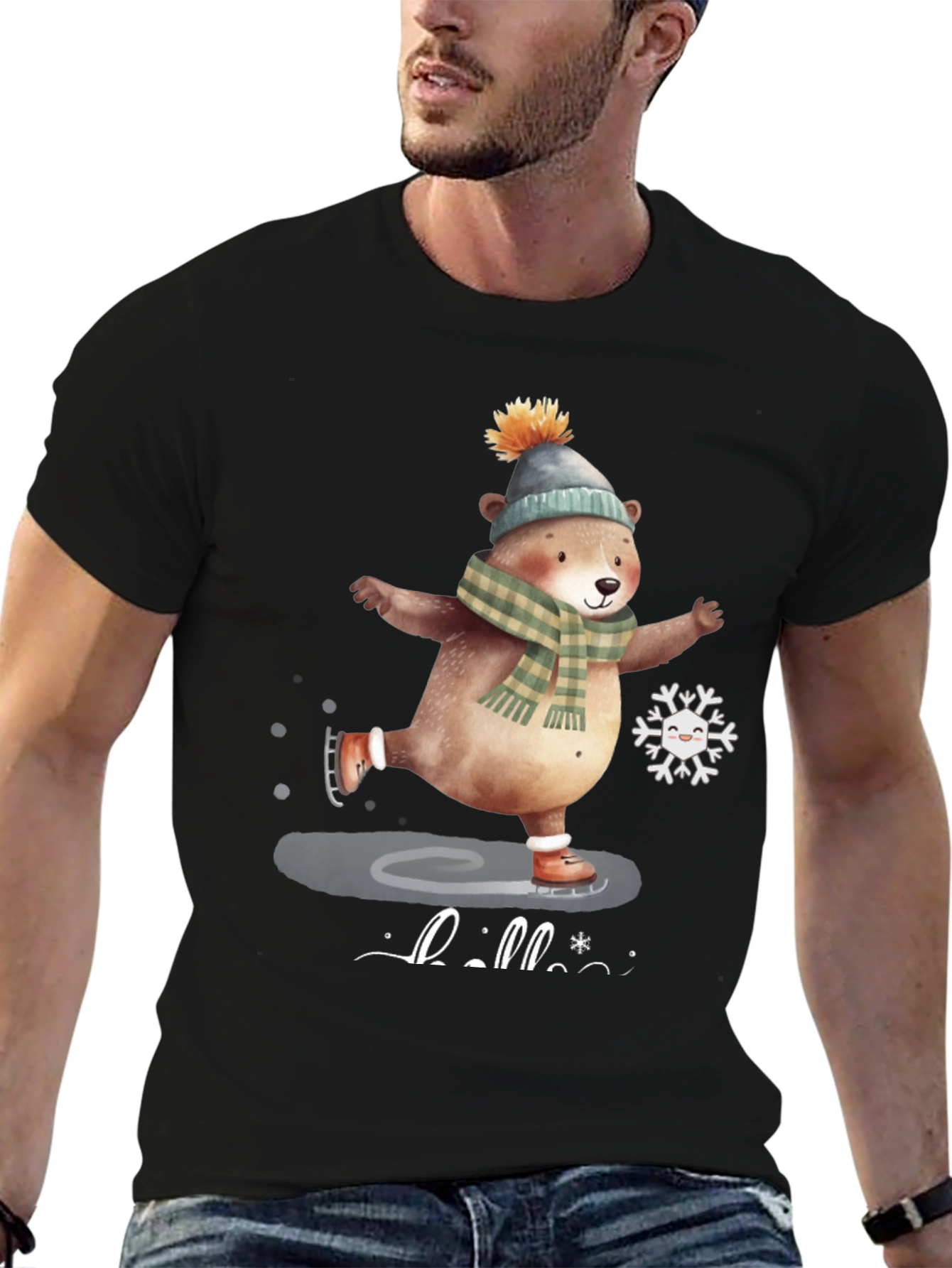 Cute Bear Ice Skating Graphic Tee
