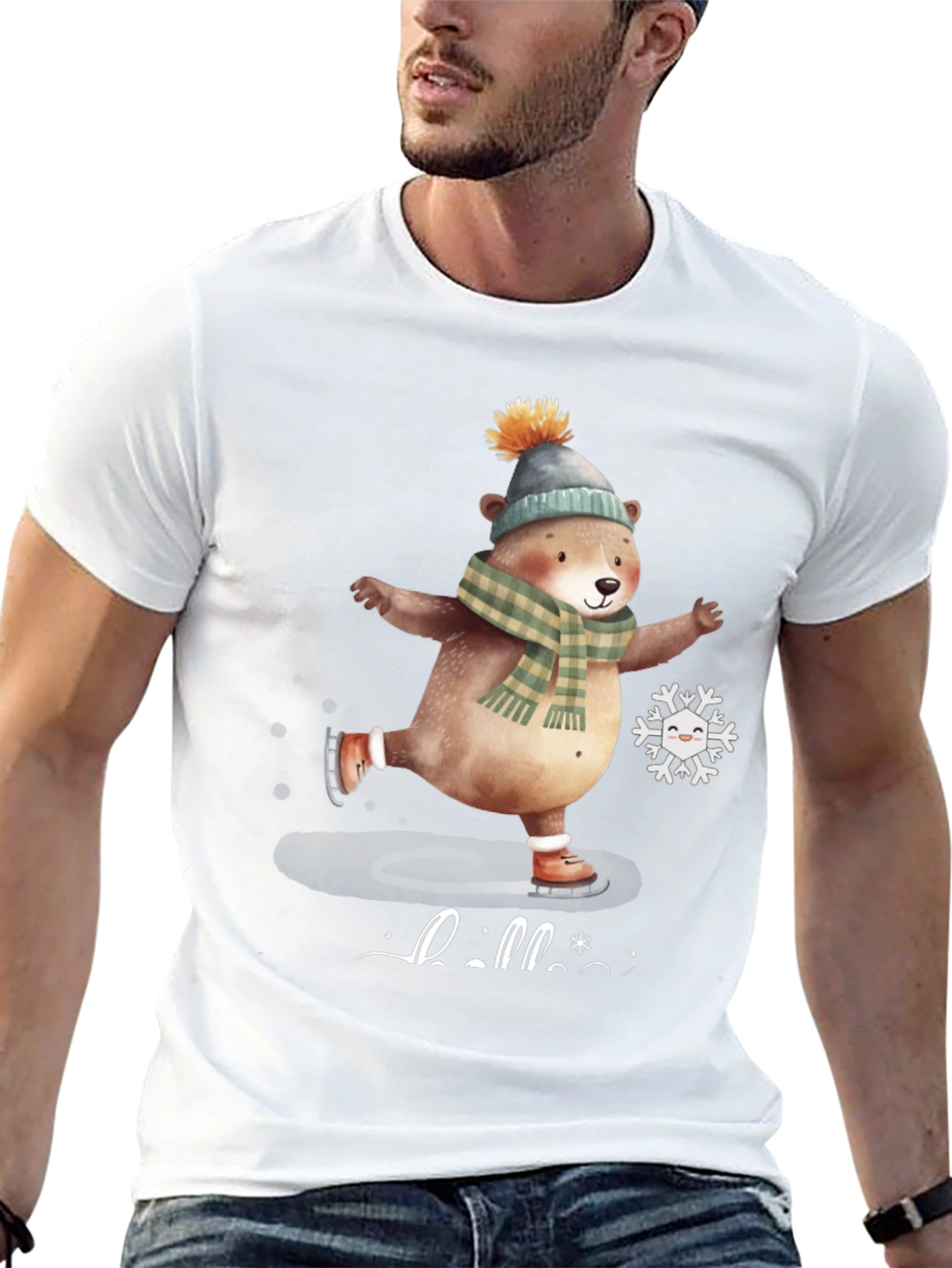 Cute Bear Ice Skating Graphic Tee