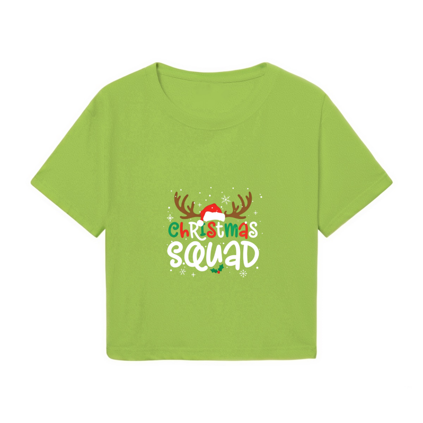 Christmas Squad Reindeer Santa Hat Holiday Crop T?Shirt