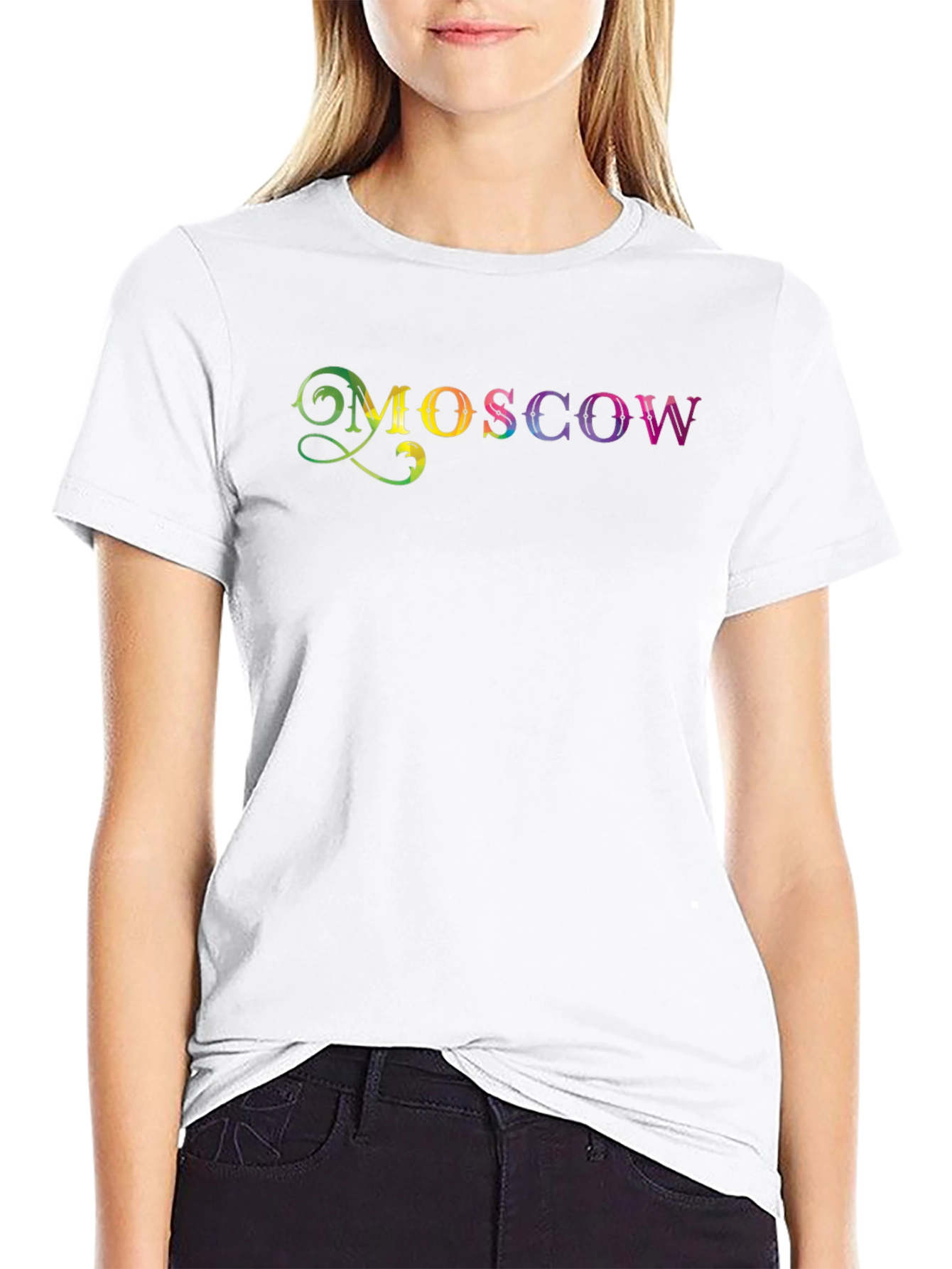 Moscow Rainbow Print Black T-Shirt