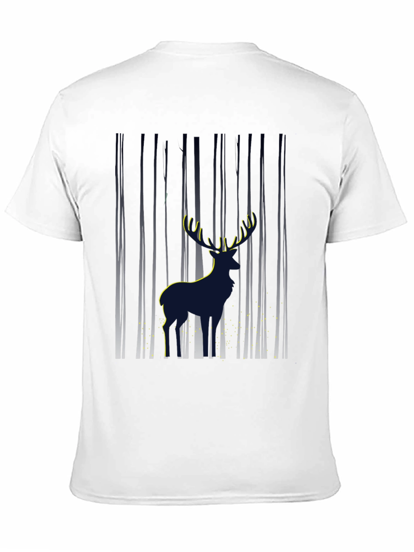 Mens Deer in Forest Graphic Black T-Shirt