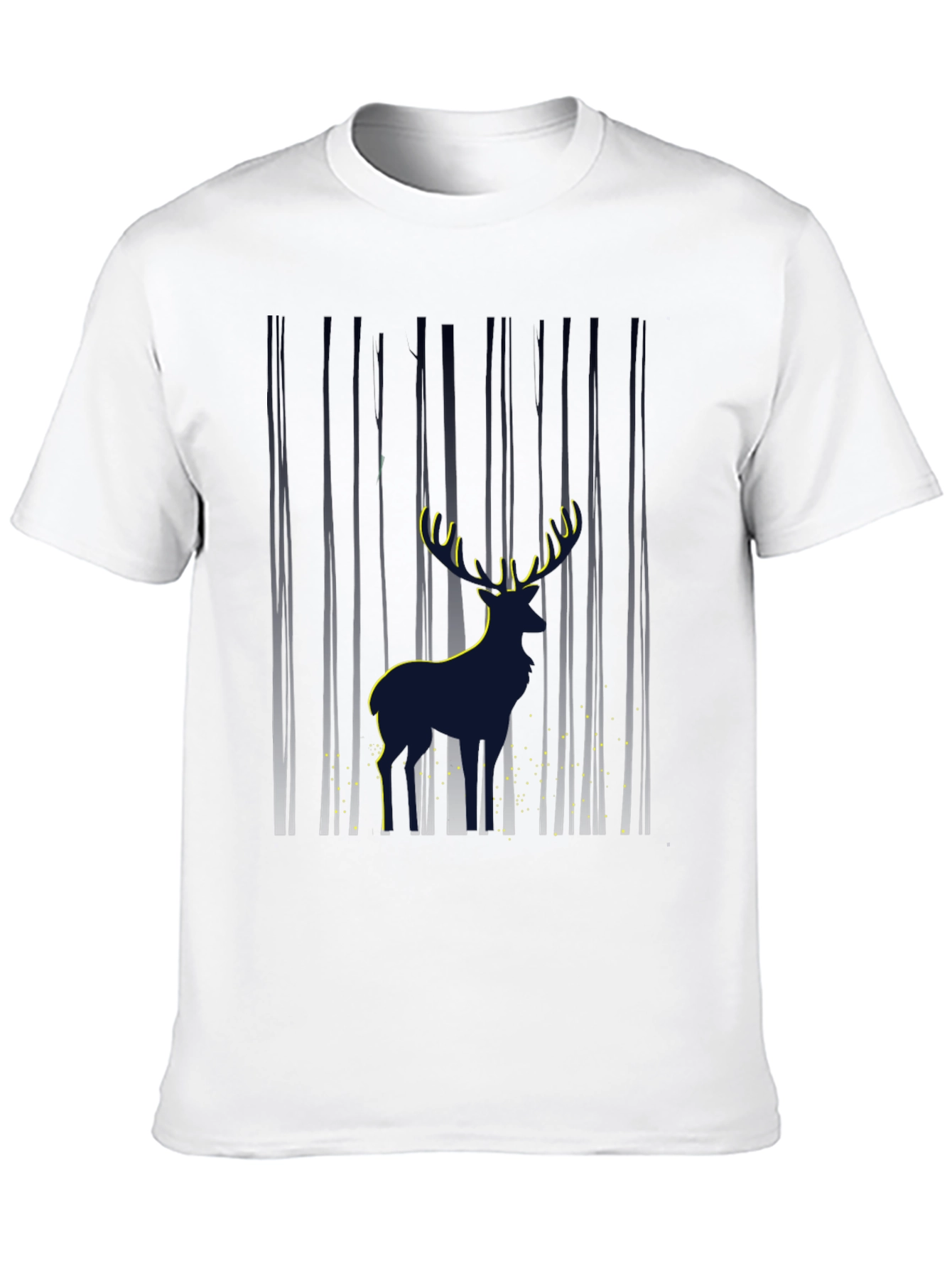 Mens Deer in Forest Graphic Black T-Shirt