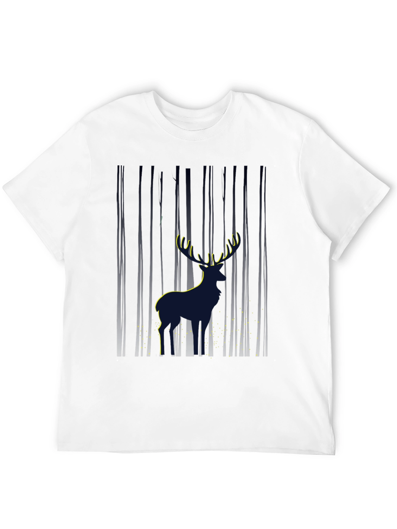 Mens Deer in Forest Graphic Black T-Shirt