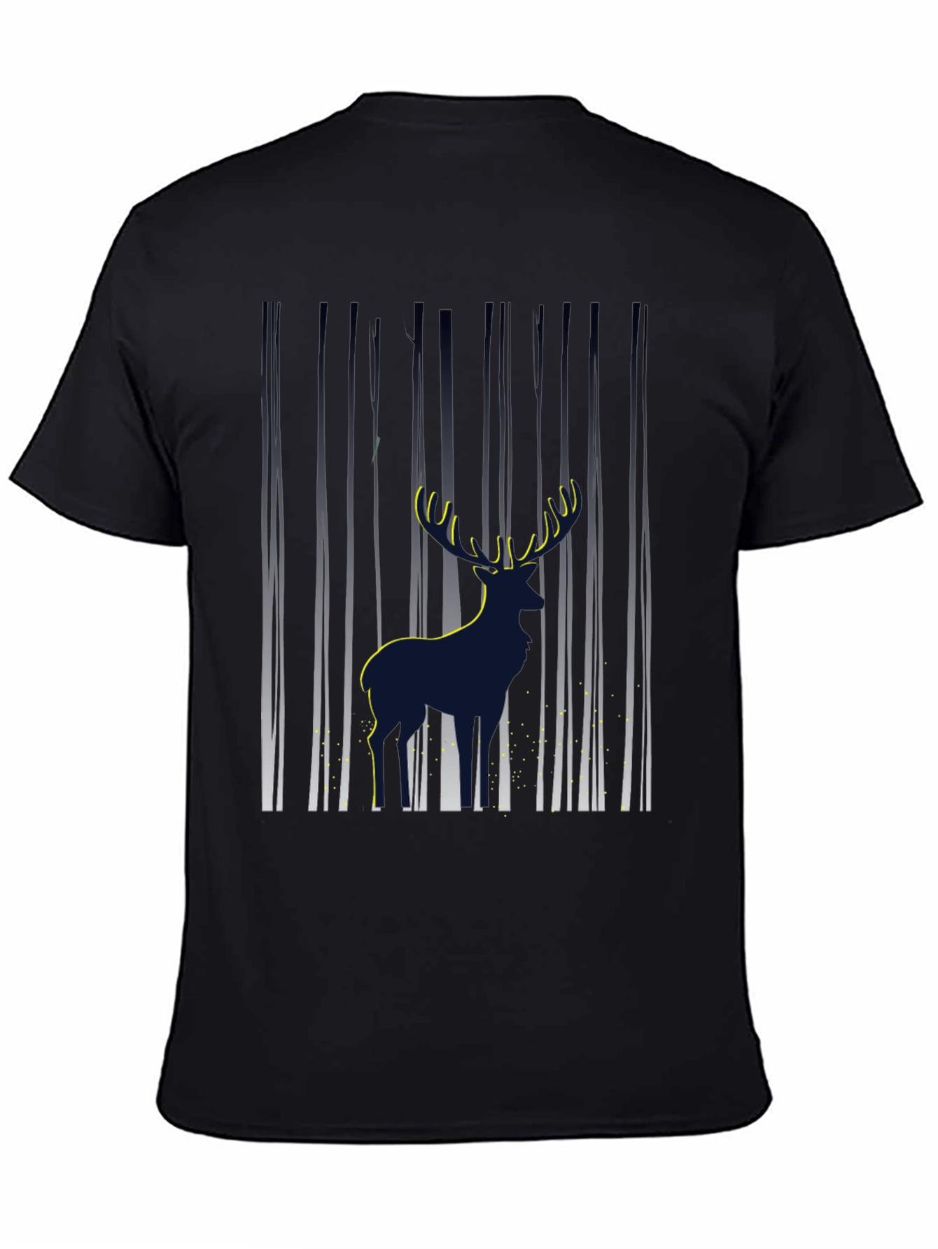 Mens Deer in Forest Graphic Black T-Shirt