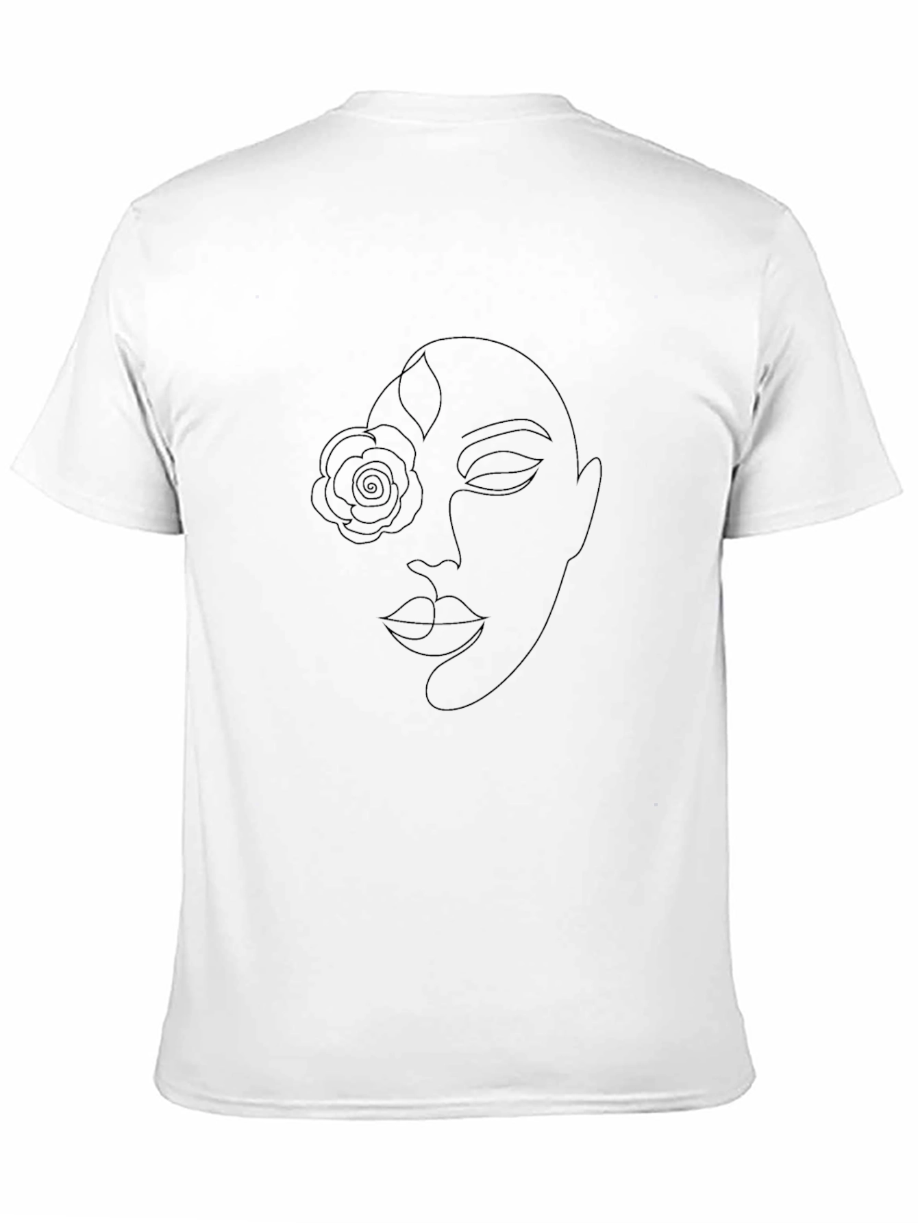 Minimalist Face & Rose Graphic Black T-Shirt