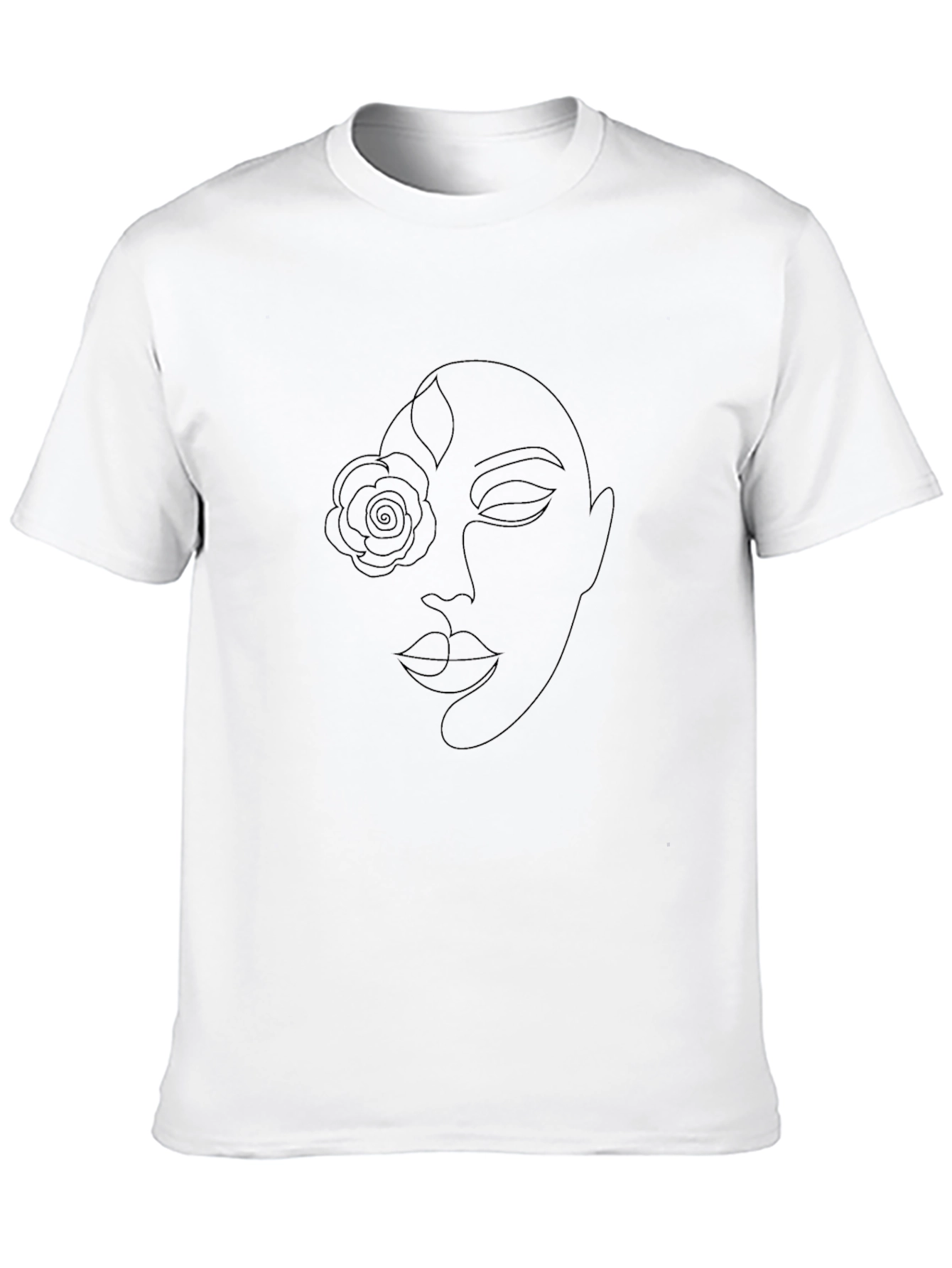 Minimalist Face & Rose Graphic Black T-Shirt