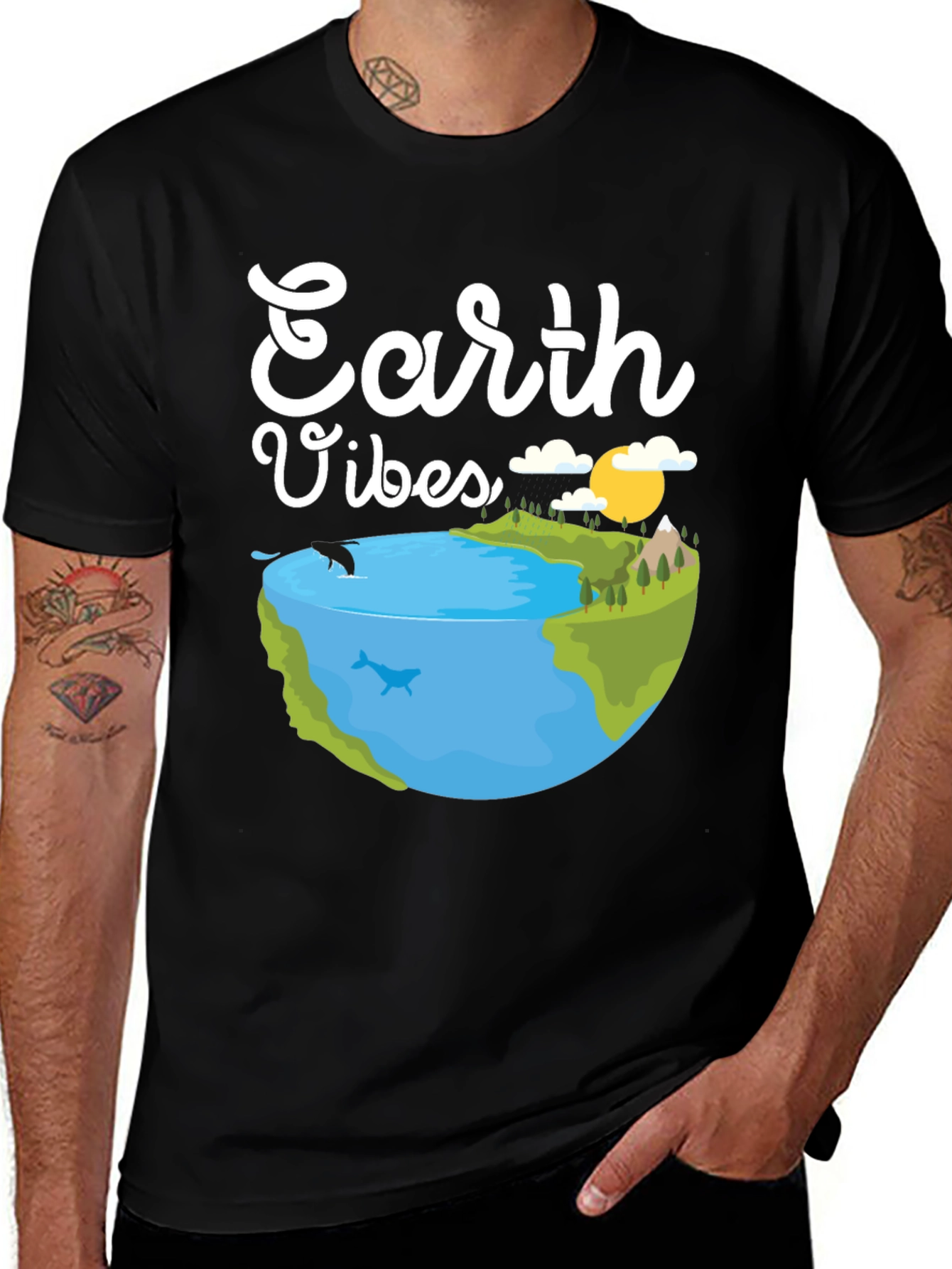 Earth Vibes Graphic Tee - Black Cotton T-Shirt