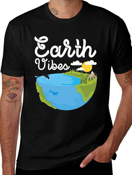 Earth Vibes Graphic Tee - Black Cotton T-Shirt