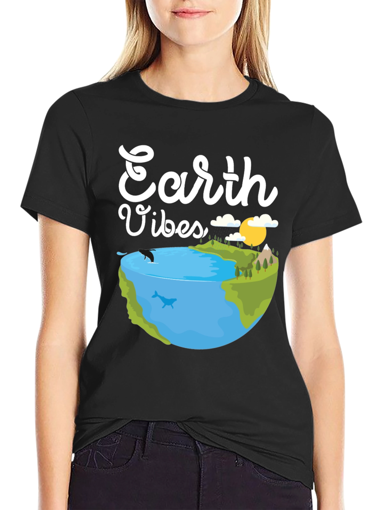 Earth Vibes Graphic Tee - Black Cotton T-Shirt