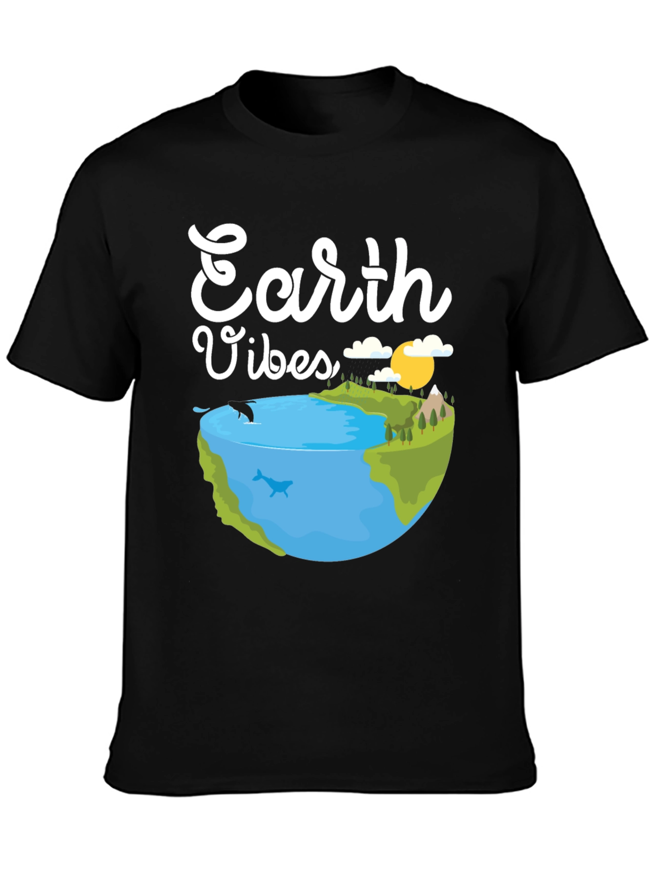 Earth Vibes Graphic Tee - Black Cotton T-Shirt