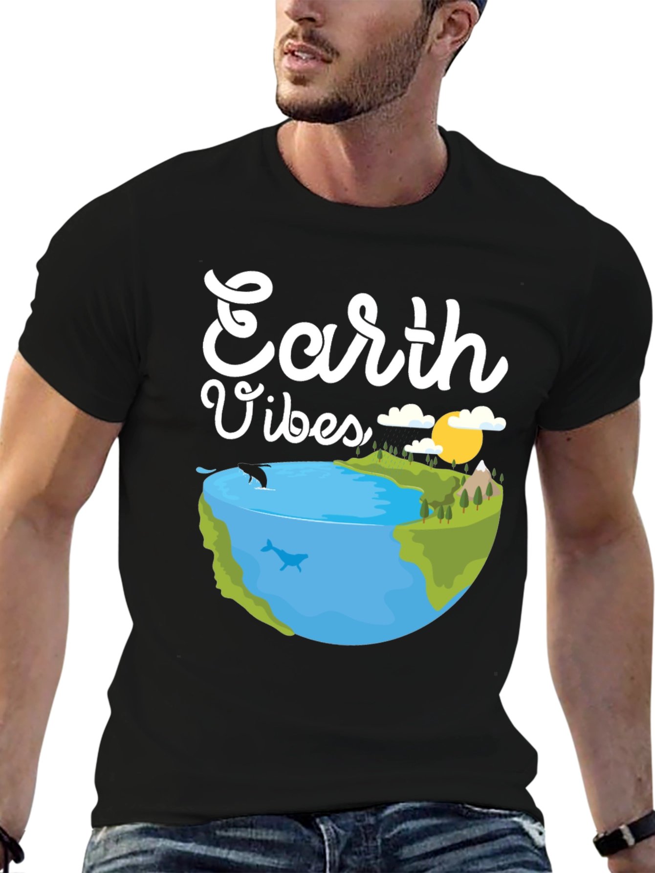 Earth Vibes Graphic Tee - Black Cotton T-Shirt