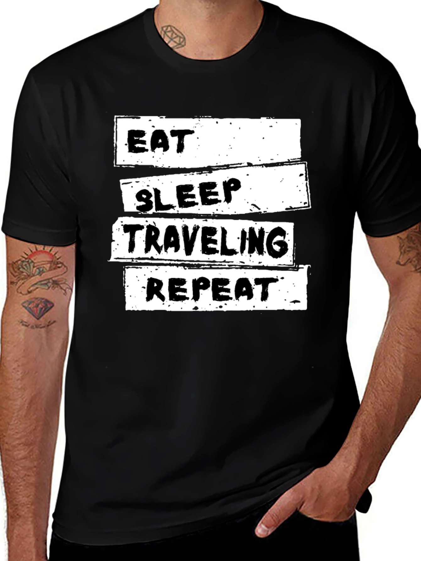 Eat Sleep Traveling Repeat Black Graphic Tee