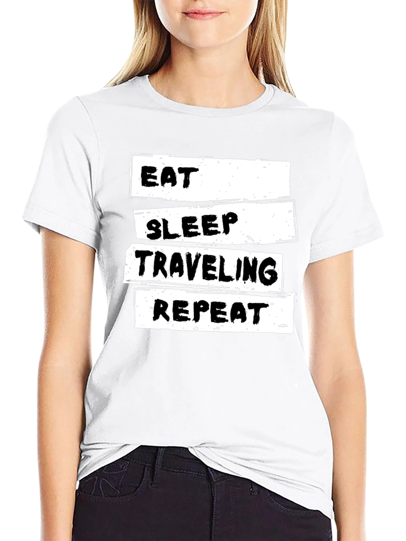 Eat Sleep Traveling Repeat Black Graphic Tee