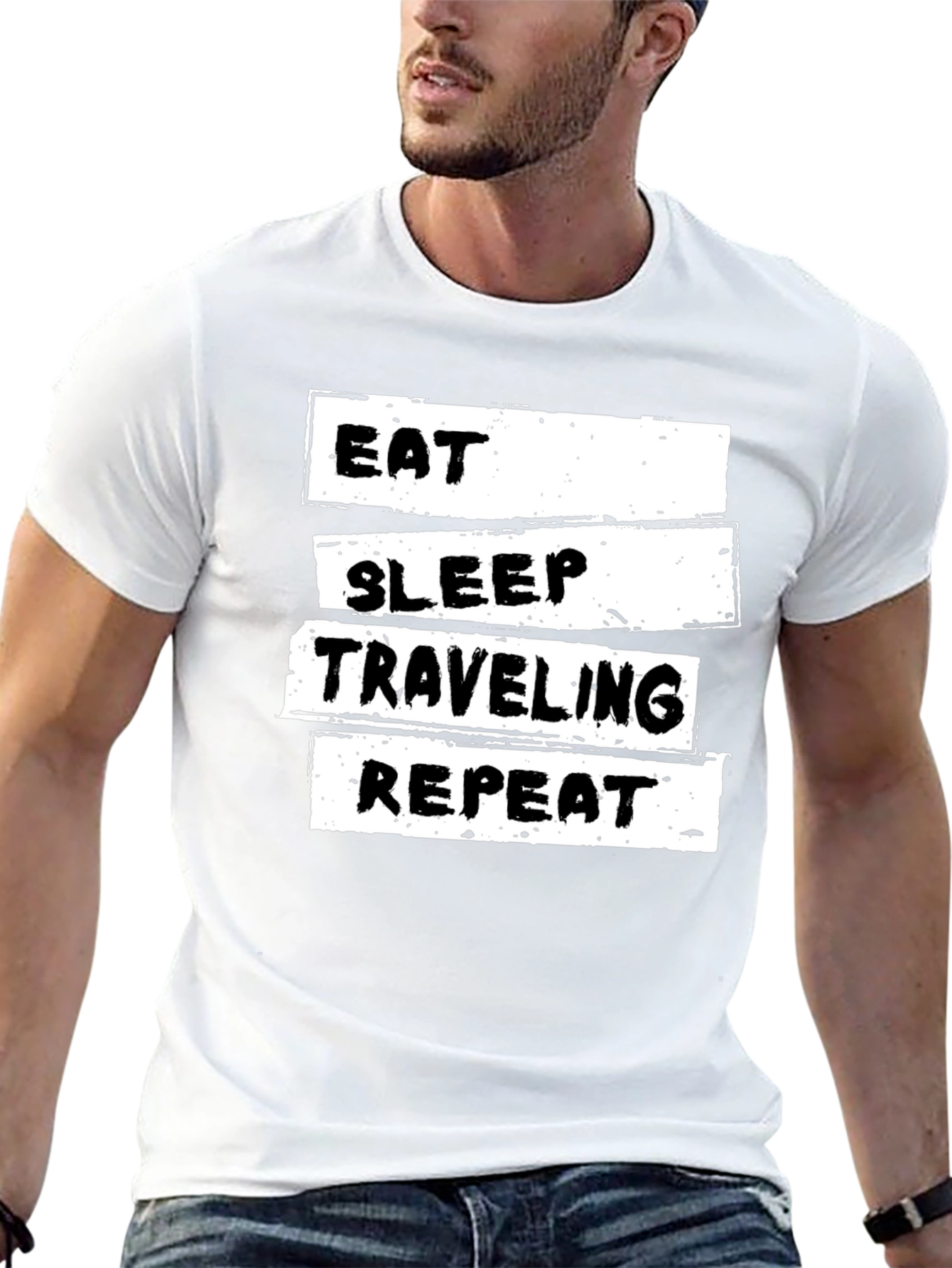 Eat Sleep Traveling Repeat Black Graphic Tee