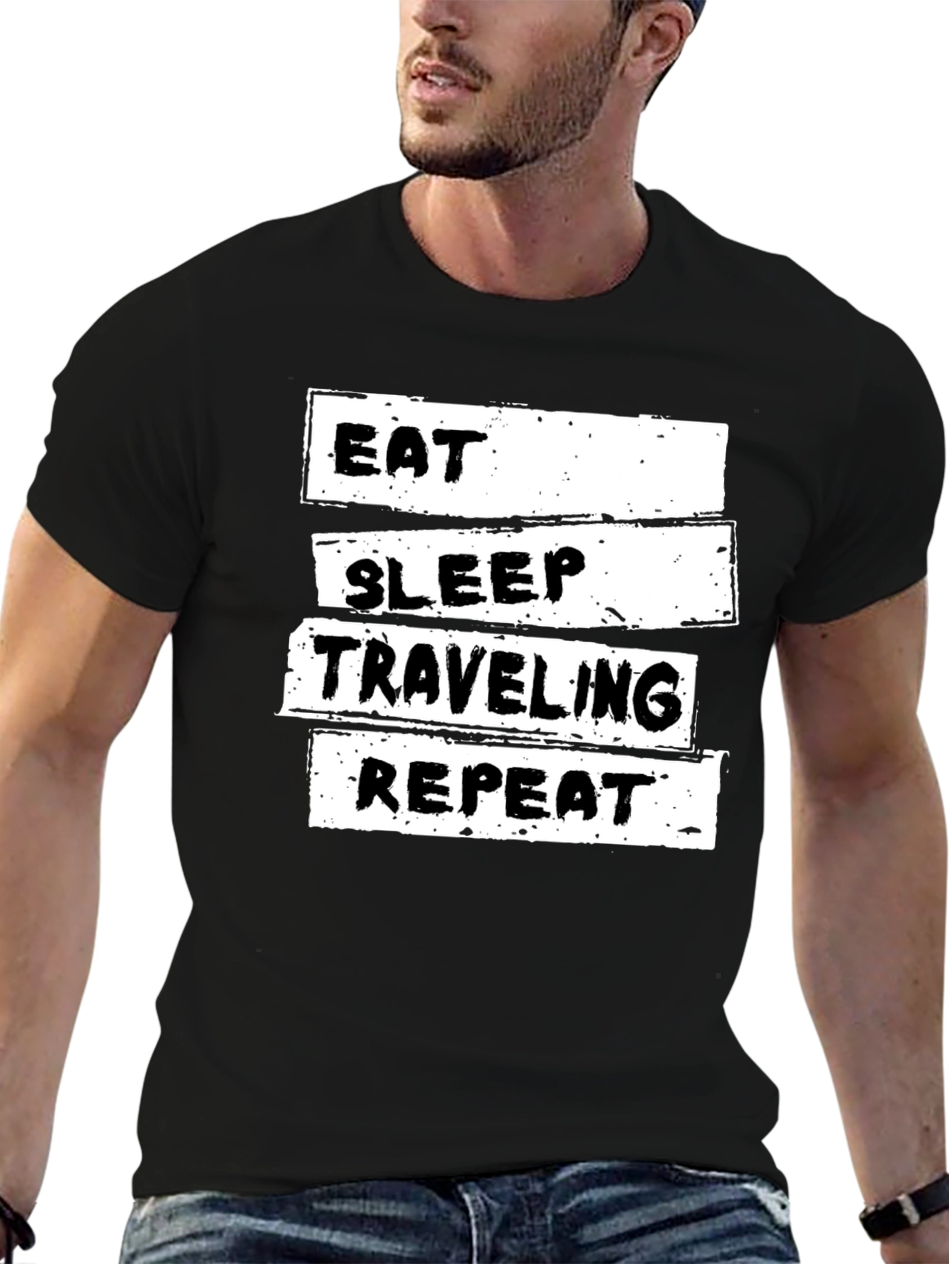 Eat Sleep Traveling Repeat Black Graphic Tee