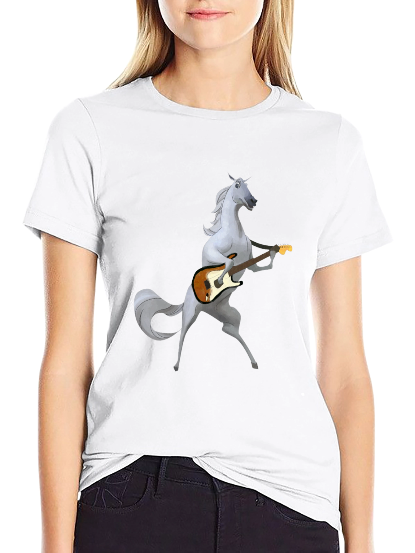 Horse Guitar Player Graphic Black T-Shirt