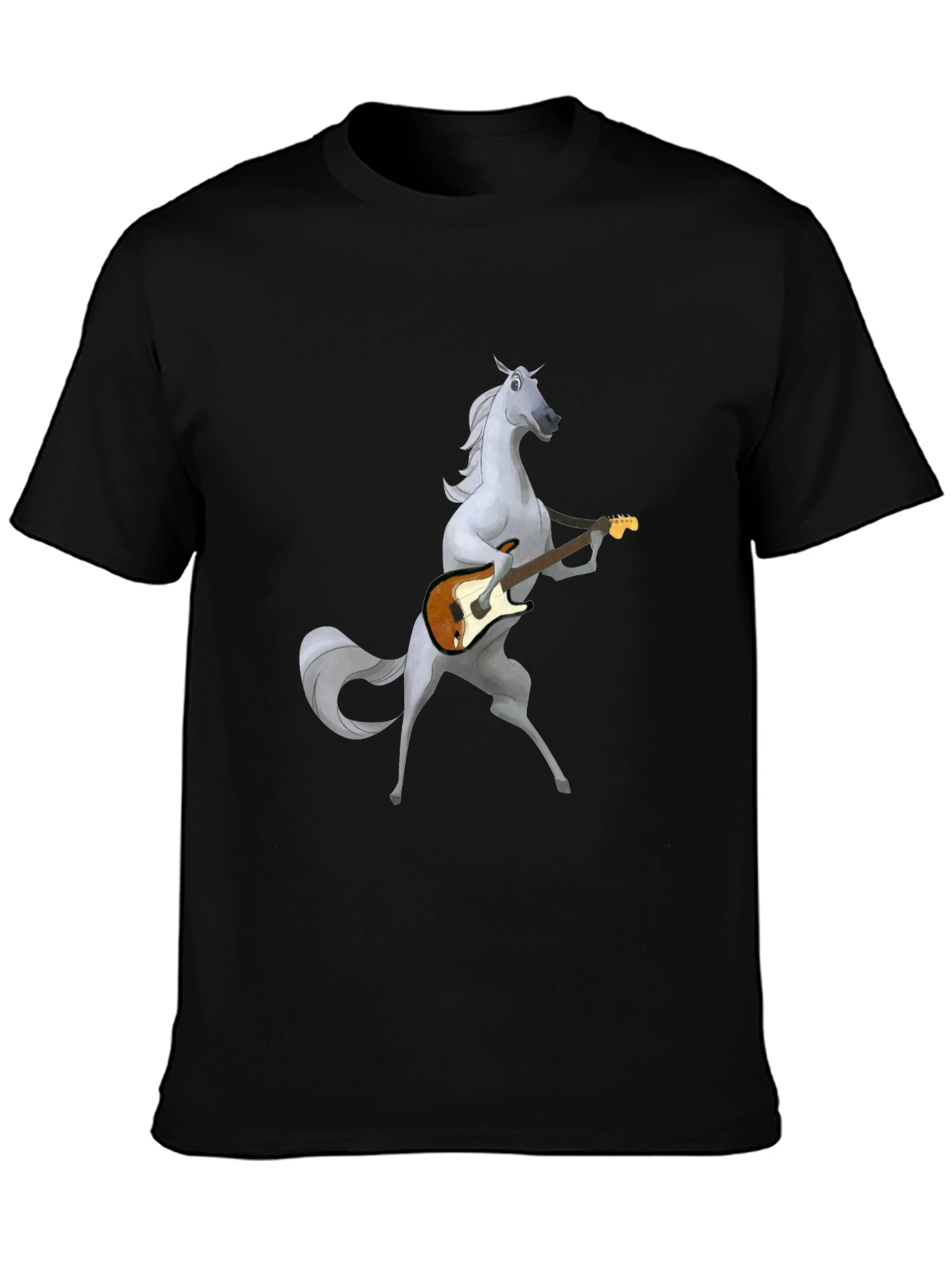 Horse Guitar Player Graphic Black T-Shirt