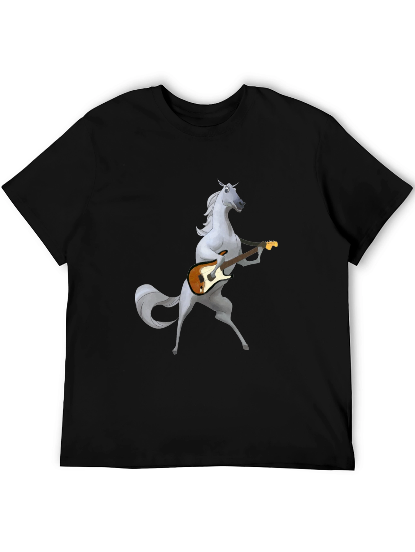 Horse Guitar Player Graphic Black T-Shirt