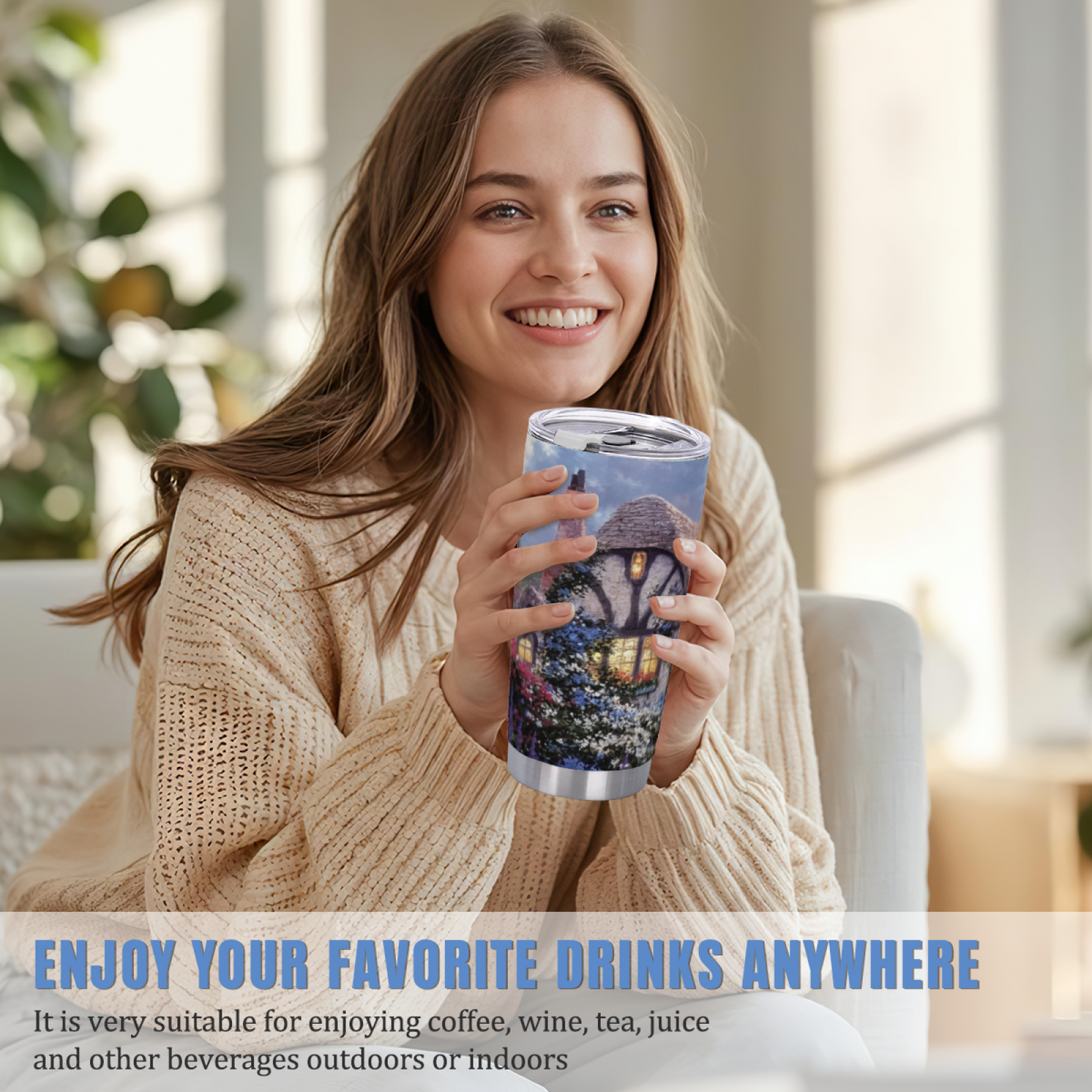 Serene Lighthouse Summer Beach Vacation 20oz Cold Drink Tumbler