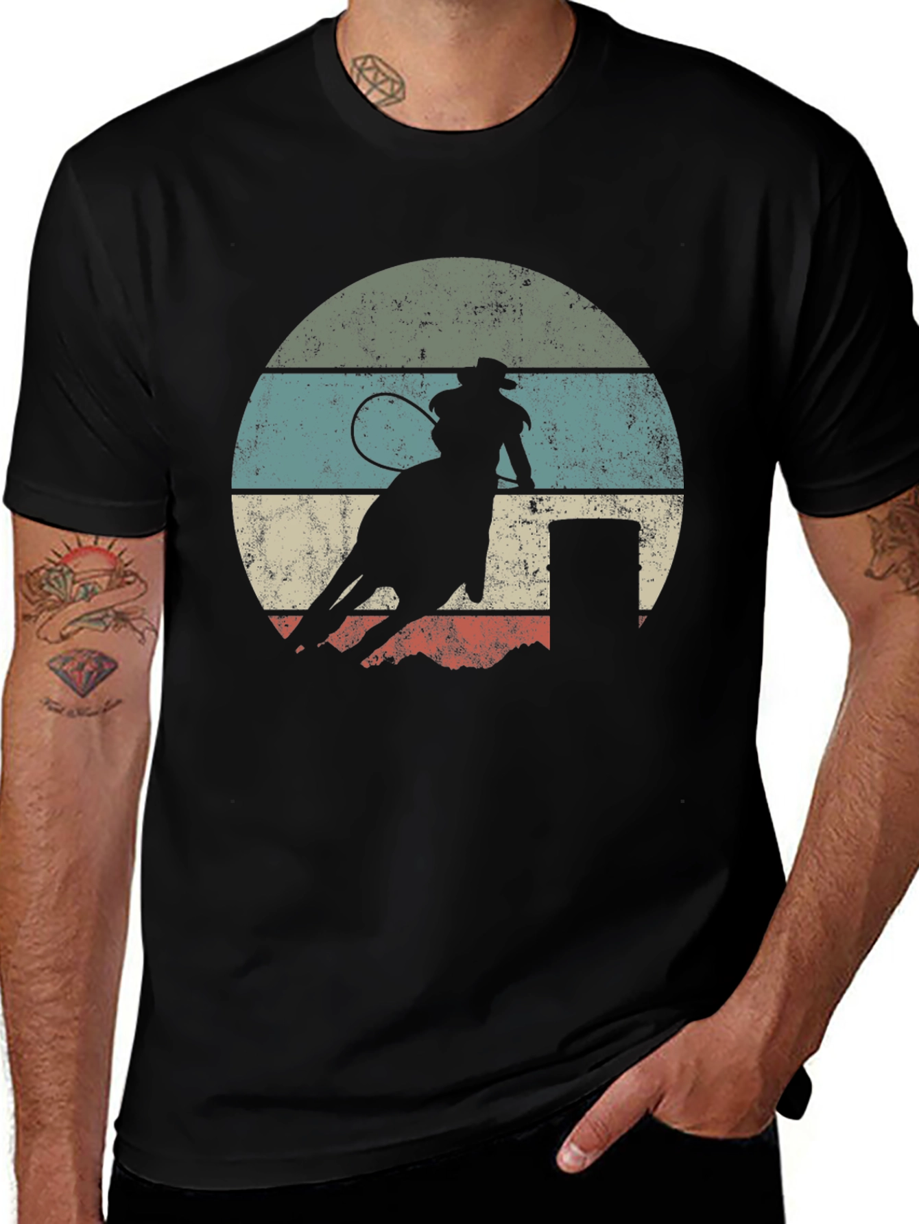Retro Cowboy Rodeo Black T-Shirt