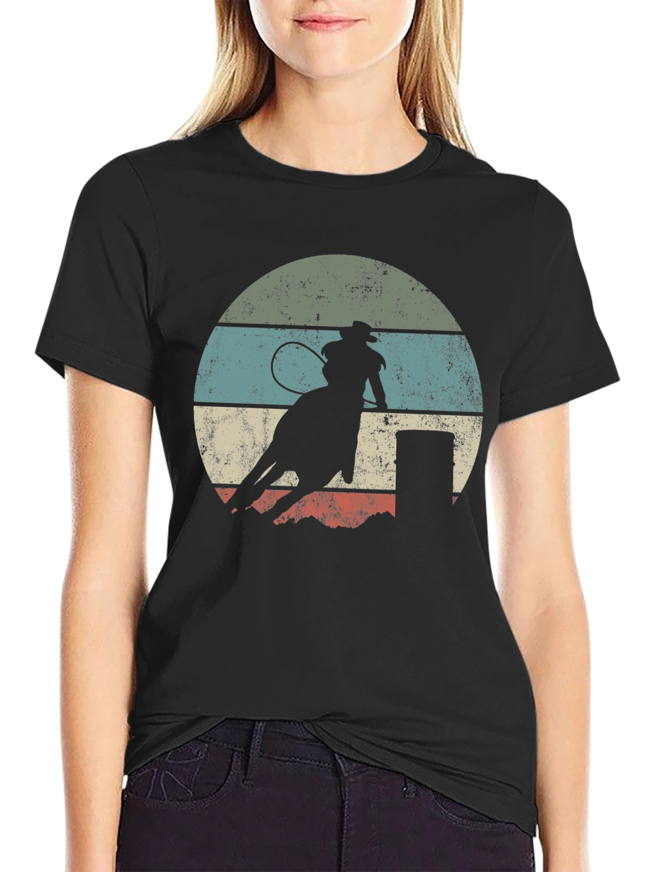 Retro Cowboy Rodeo Black T-Shirt
