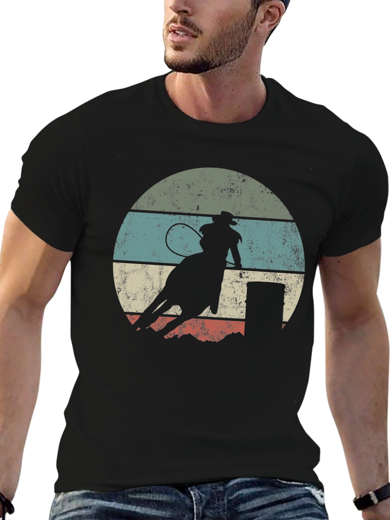 Retro Cowboy Rodeo Black T-Shirt