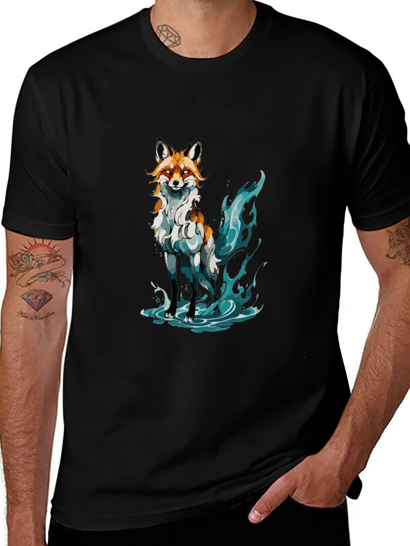 Mystic Fox Graphic Tee - Soft Black Cotton