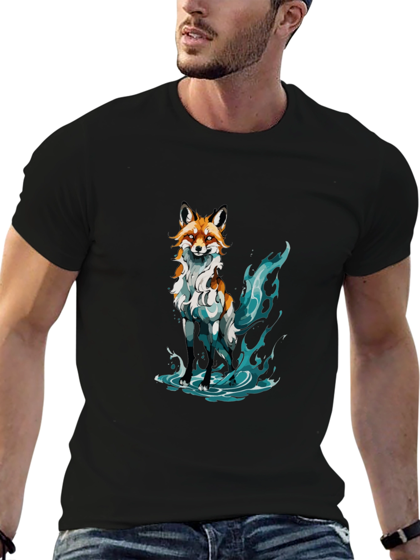 Mystic Fox Graphic Tee - Soft Black Cotton