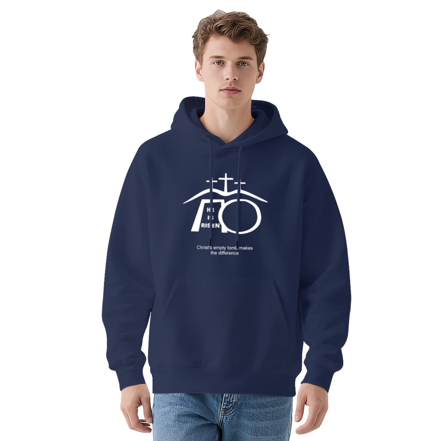 He Is Risen Empty Tomb Cross Dark Grey Hoodie, Cozy Faith Wear Unisex